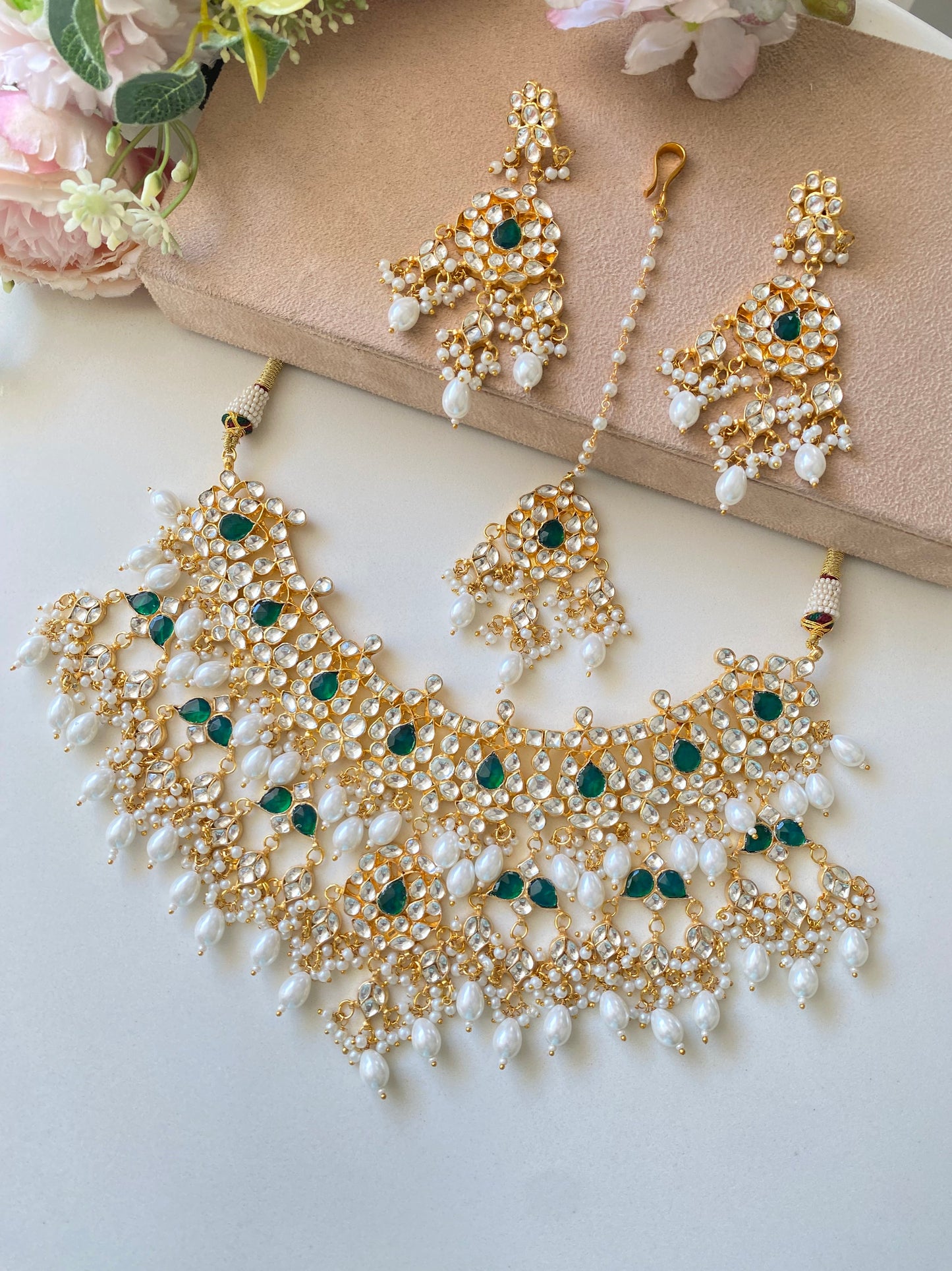 Mint Kundan bridal necklace set