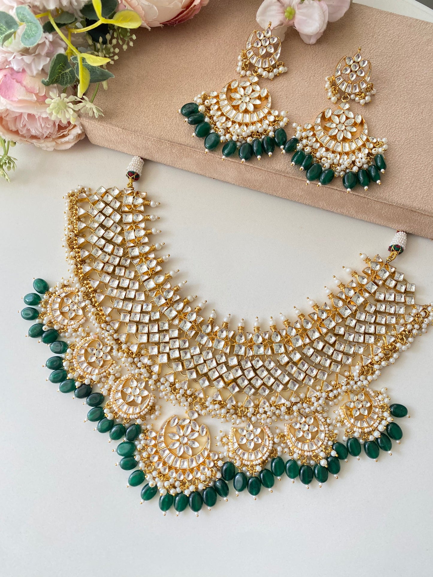 Kundan Bridal Necklace set in green drops