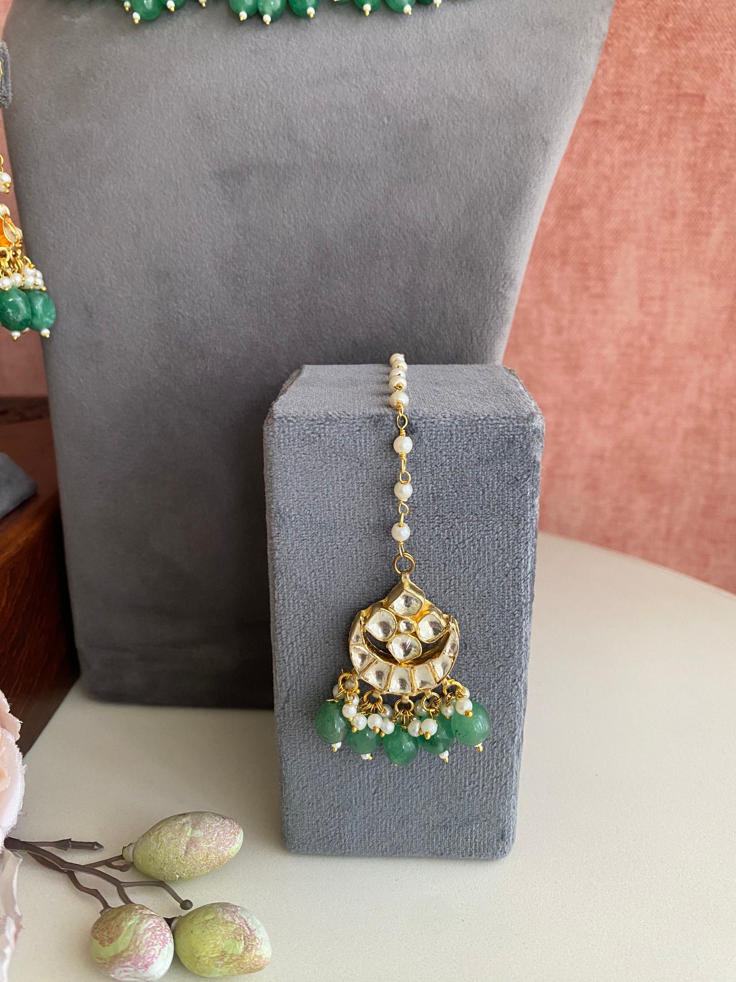 Kundan Bridal Necklace set in green drops