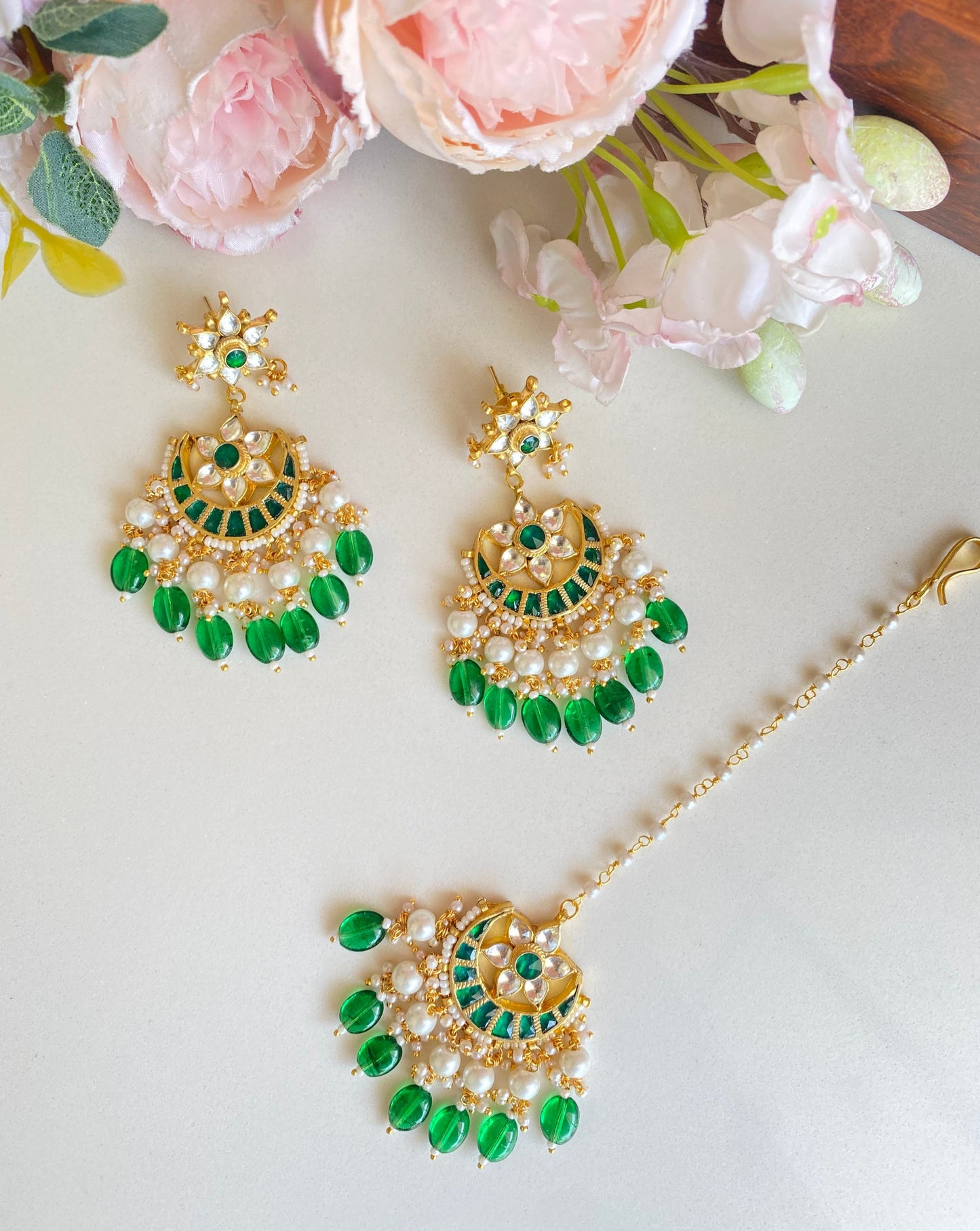 Kundan earrings With Tikka set