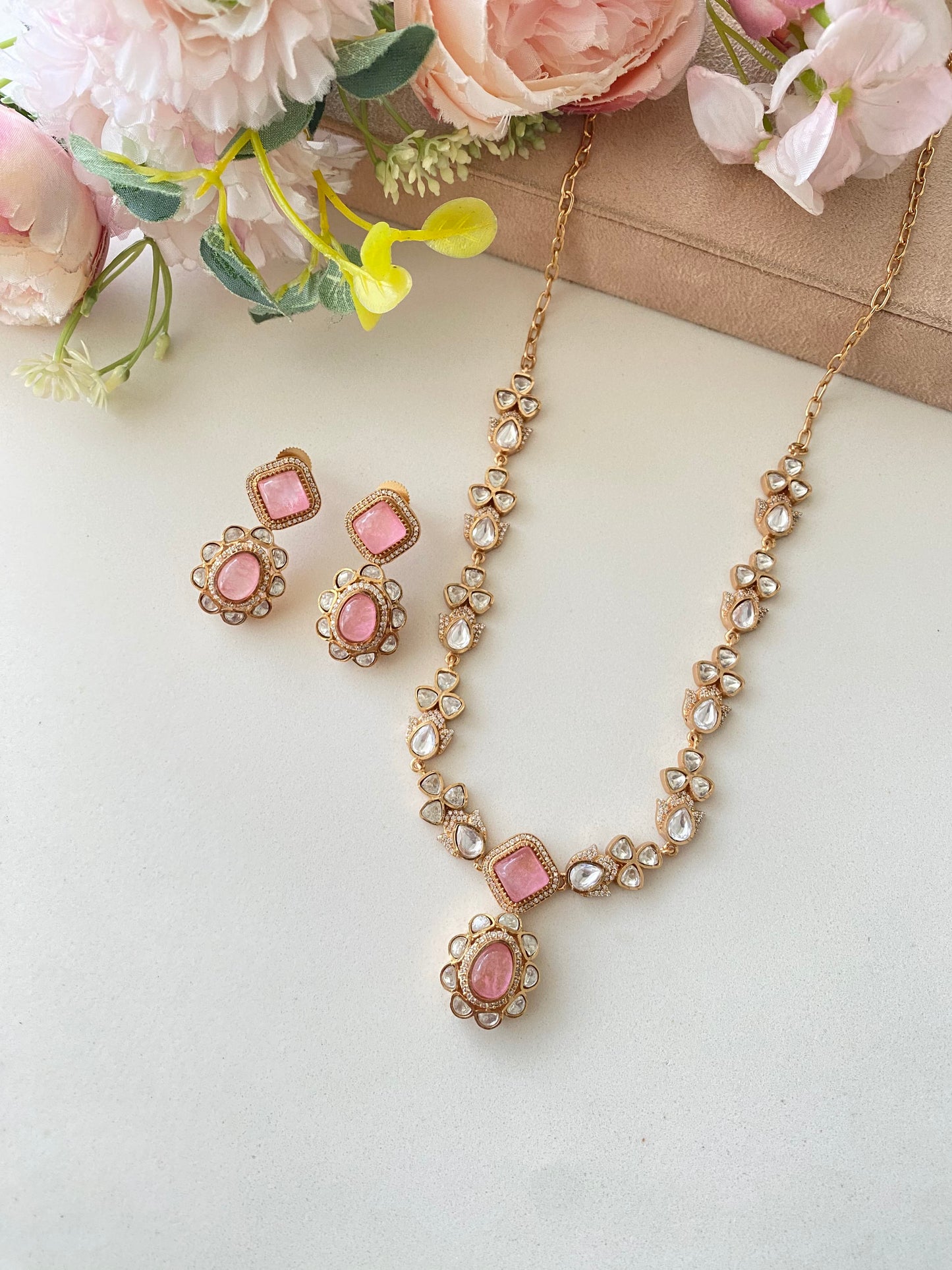 Pink Stone Necklace Set