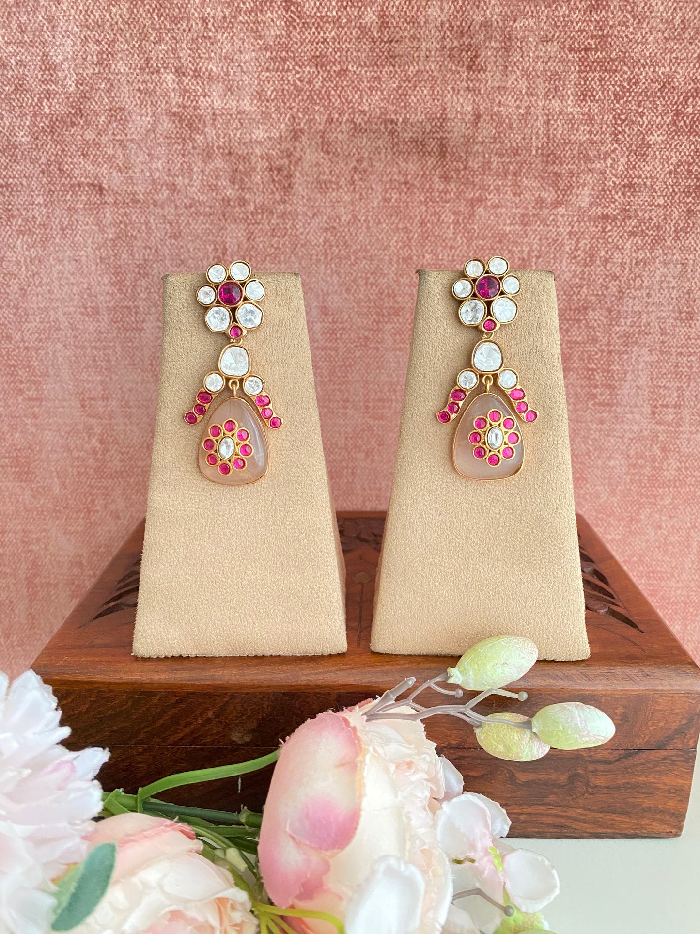 Gold plated Moissanite Pink Earrings