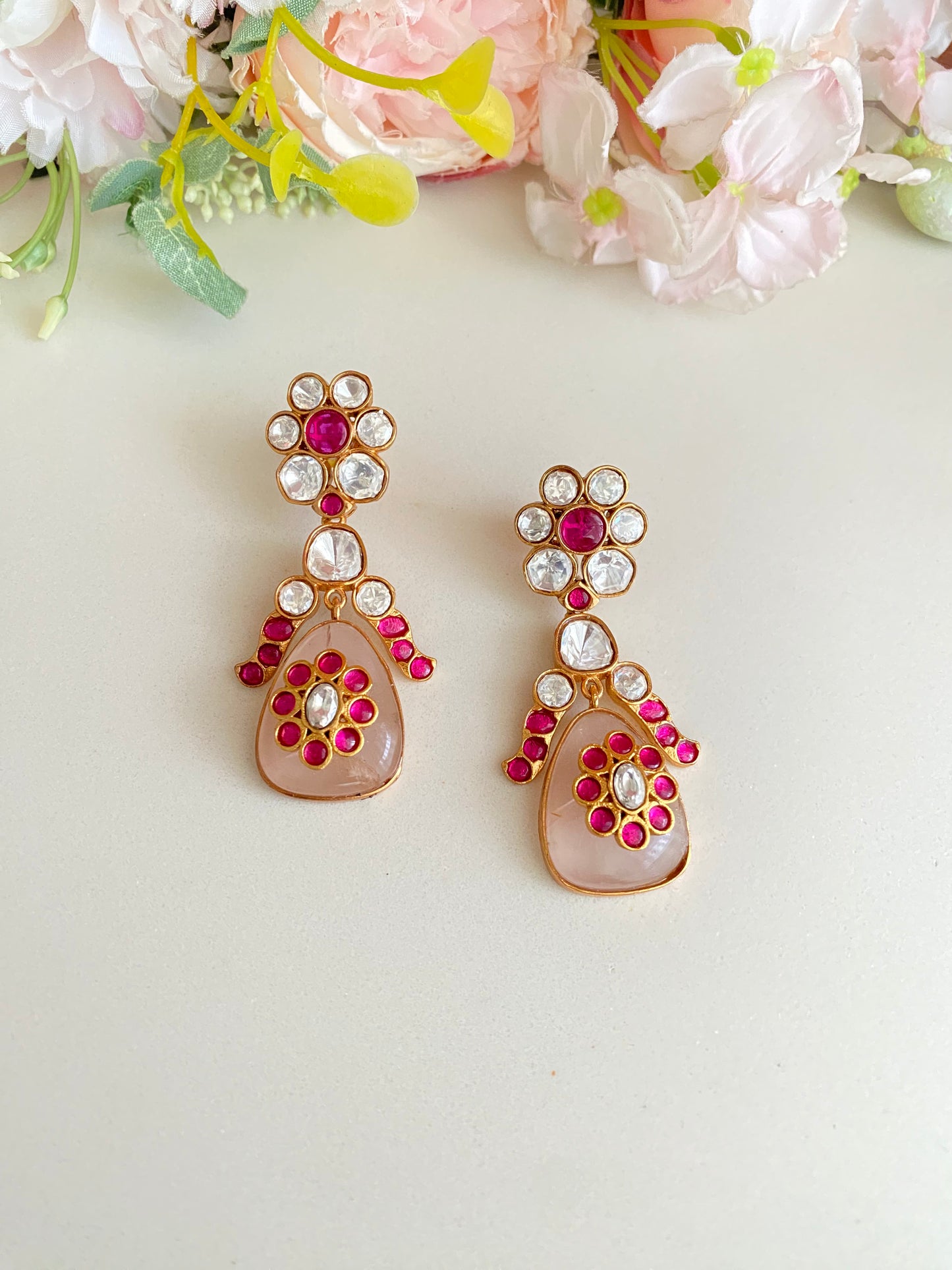 Gold plated Moissanite Pink Earrings