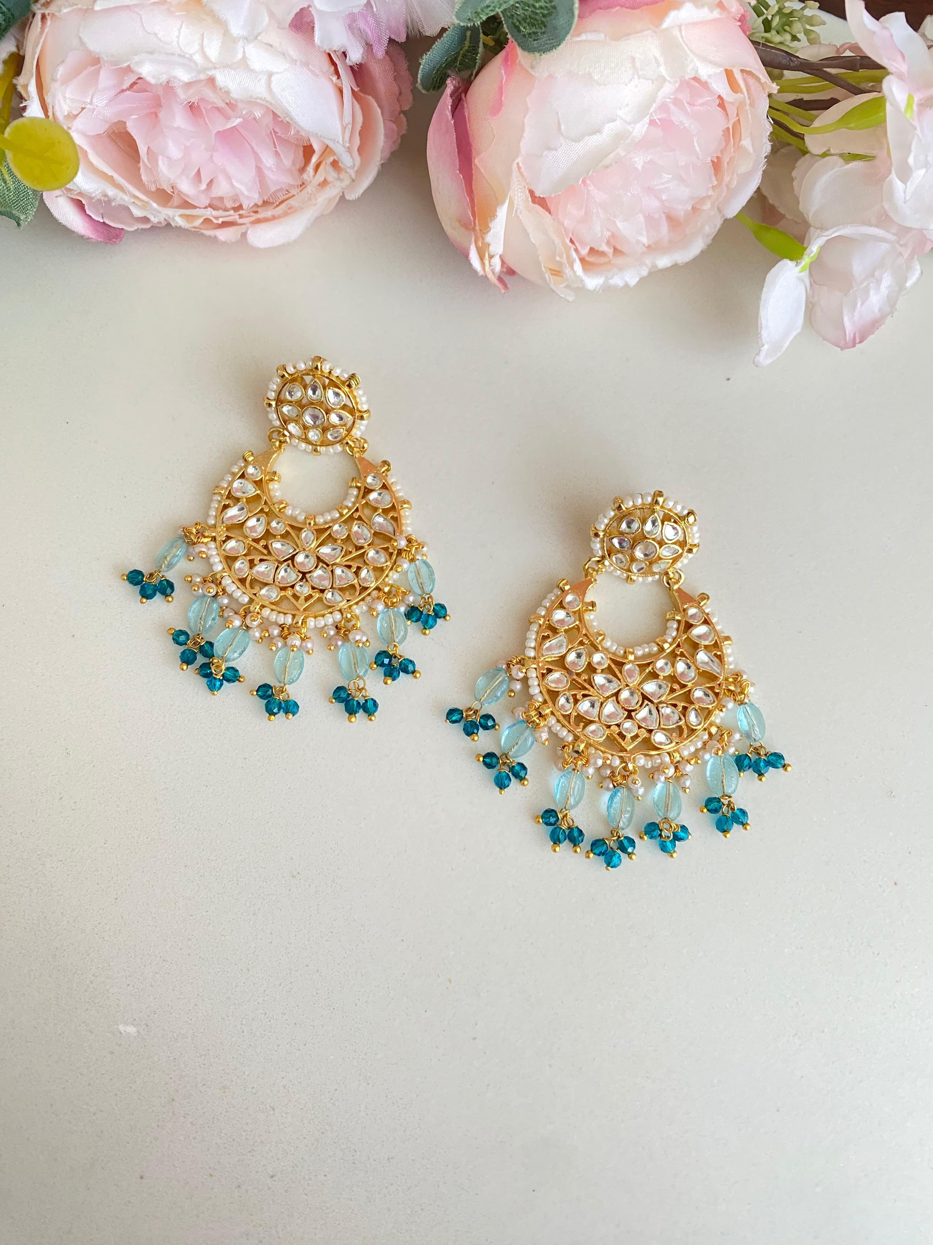 Kundan Earring in blue drops