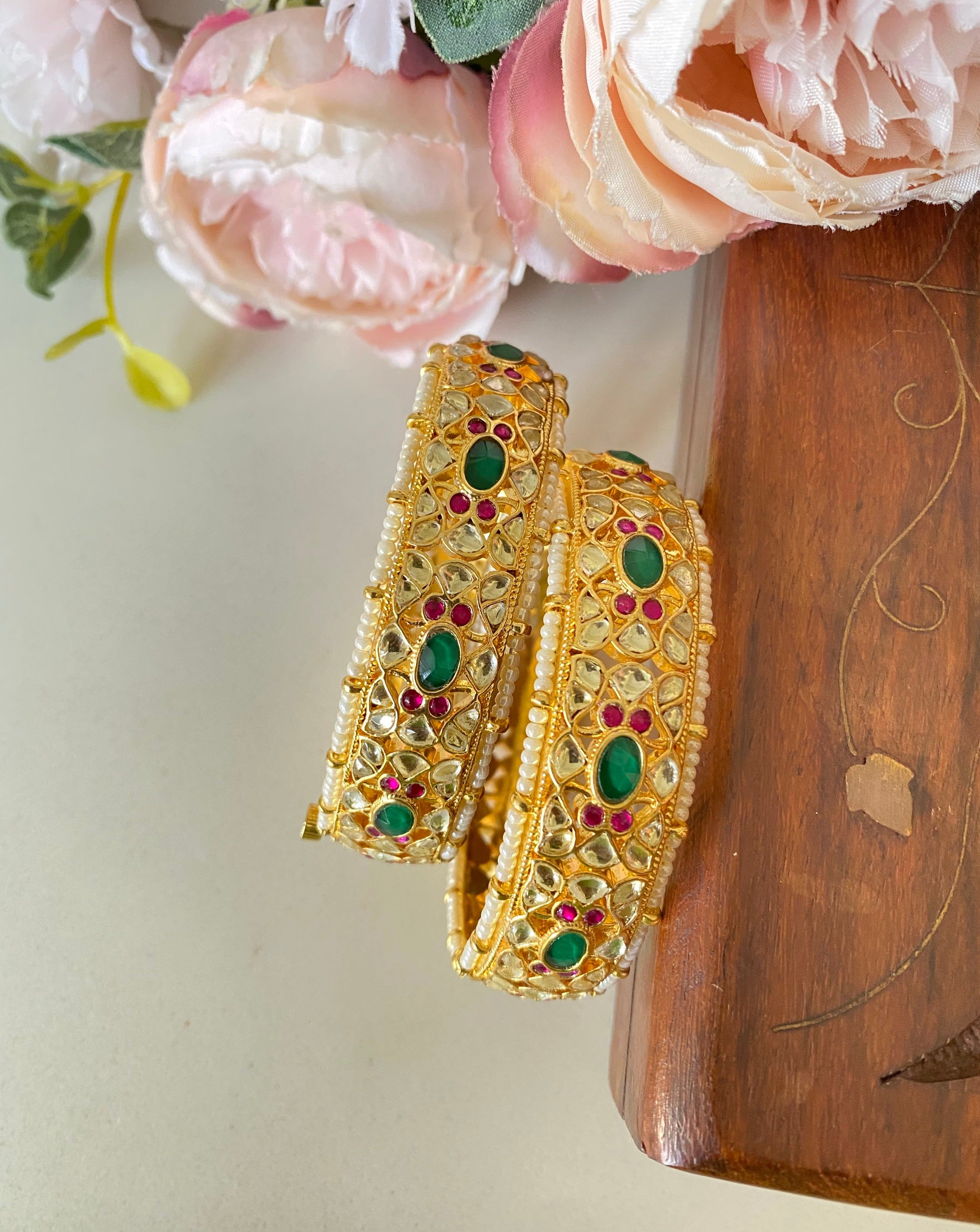 Green  Kundan Bangles