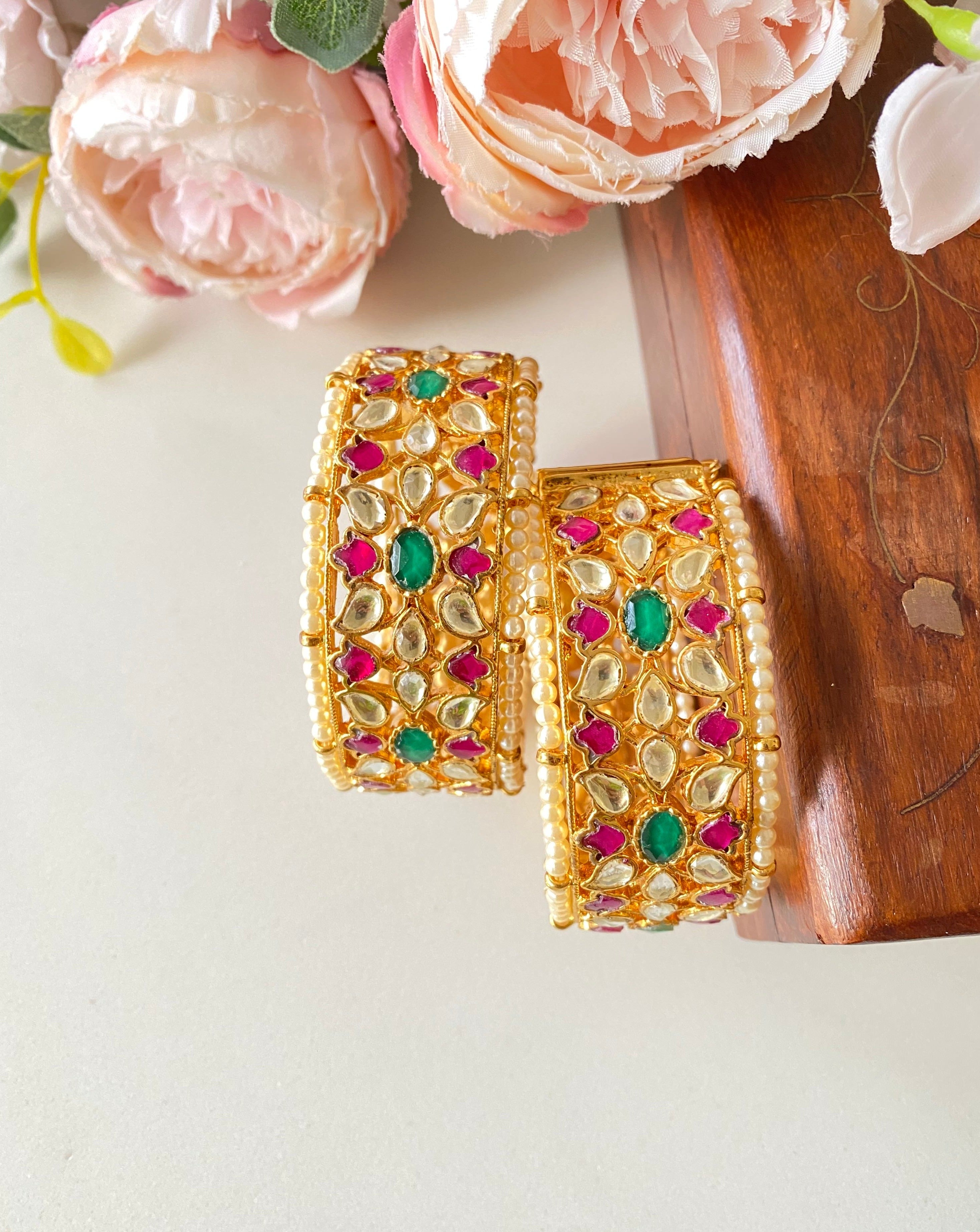 Pink and Green Kundan Bangle