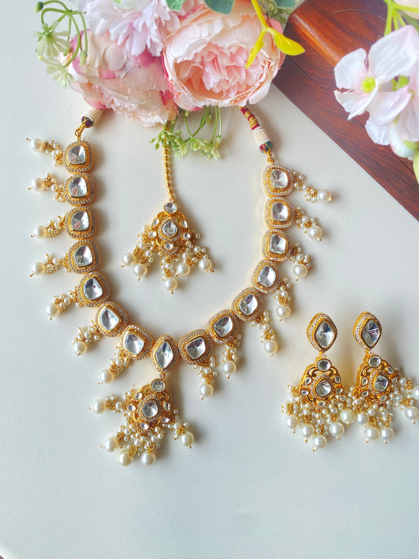 Polki Necklace set in pearl drops