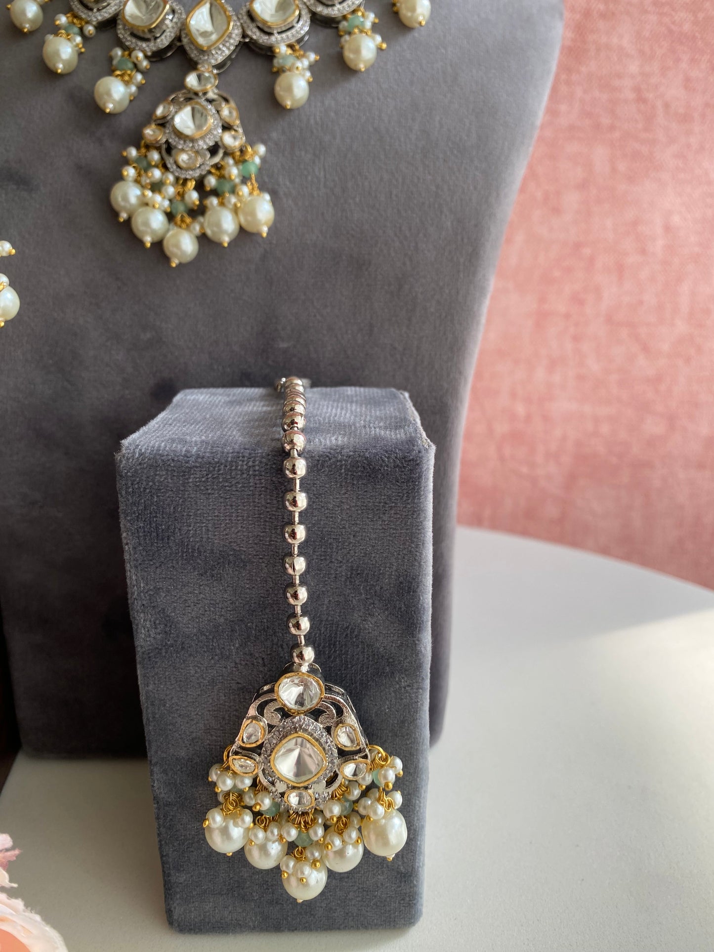 Kundan Necklace set in pearl drops