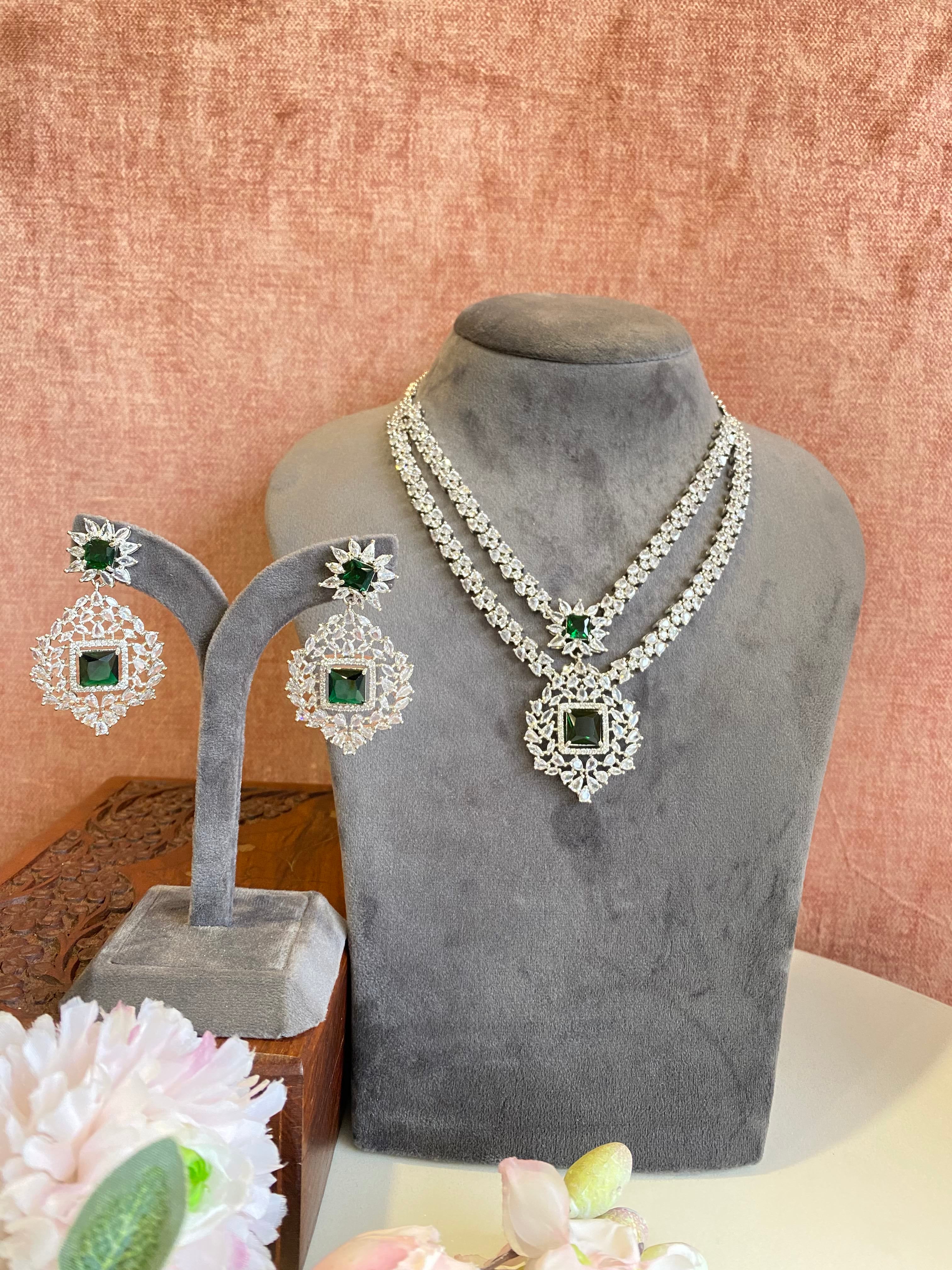 Emerald Diamond Long Necklace set