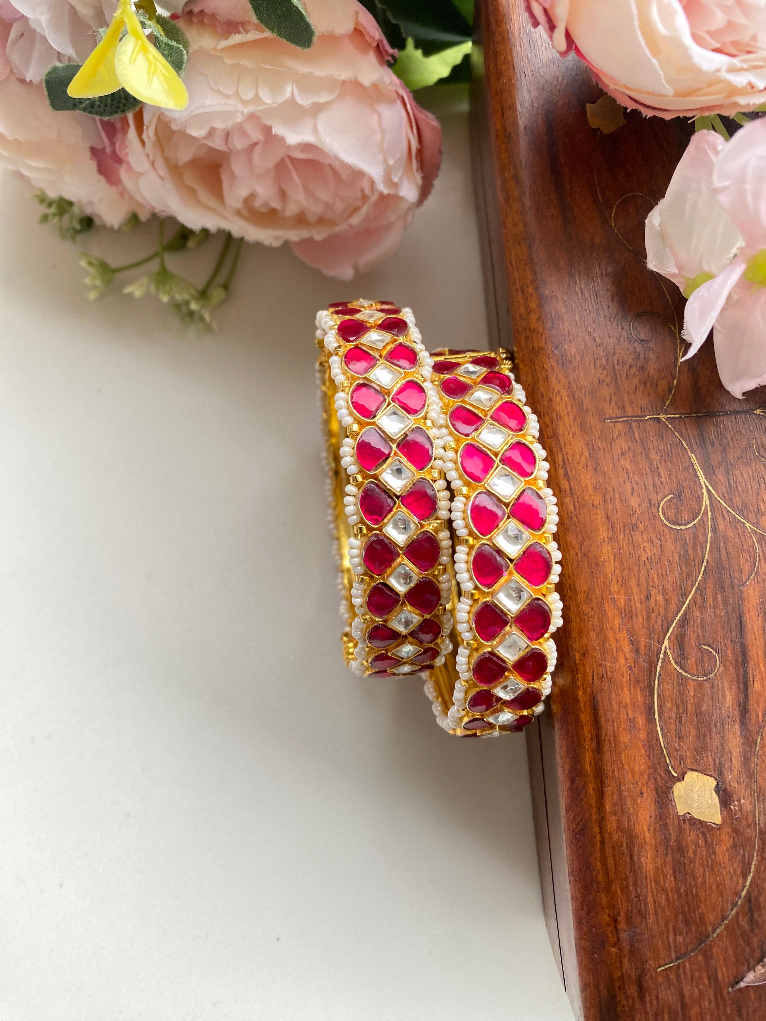 Pink kundan bangles