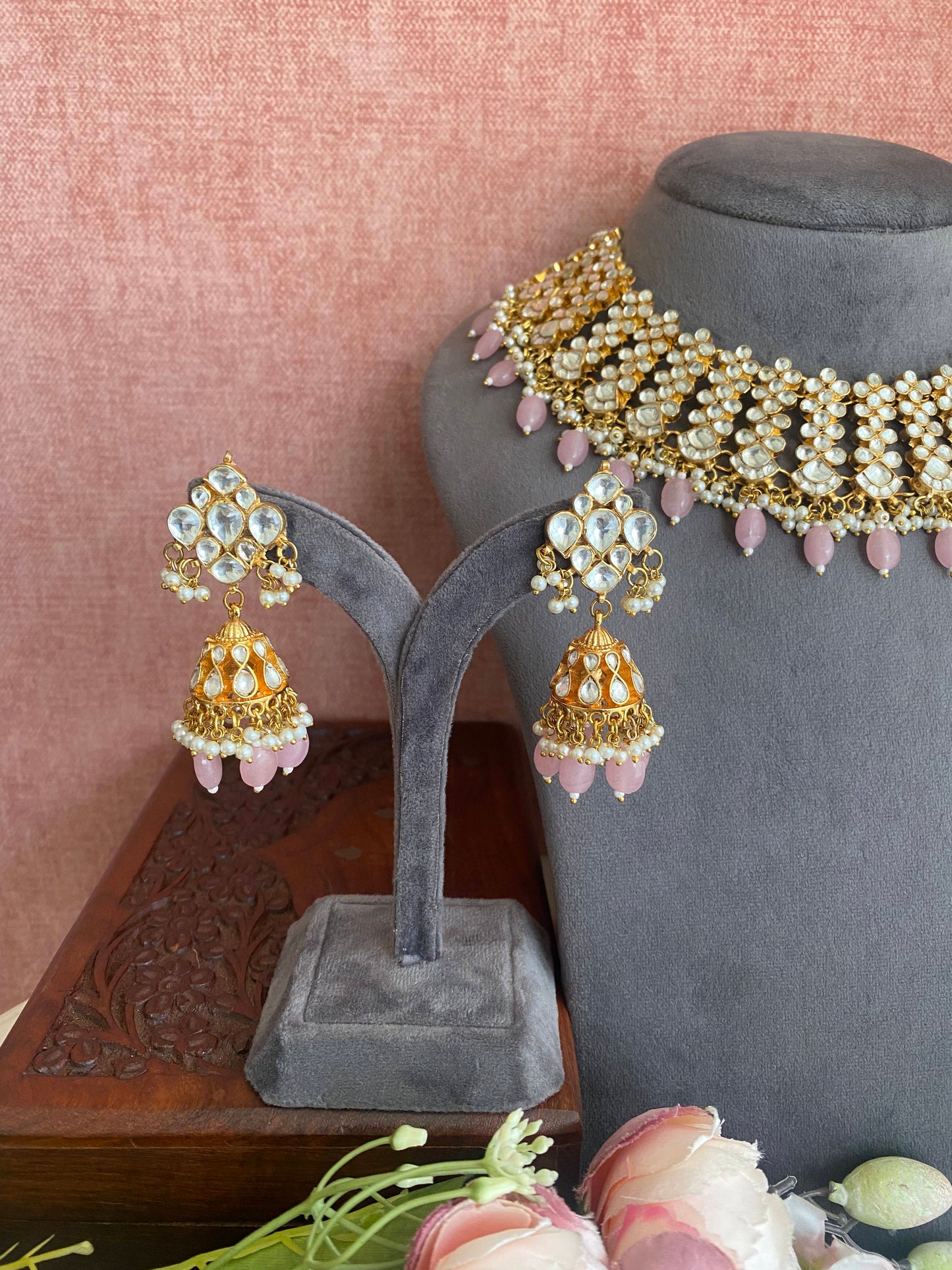 Kundan Necklace Set with Jhumka