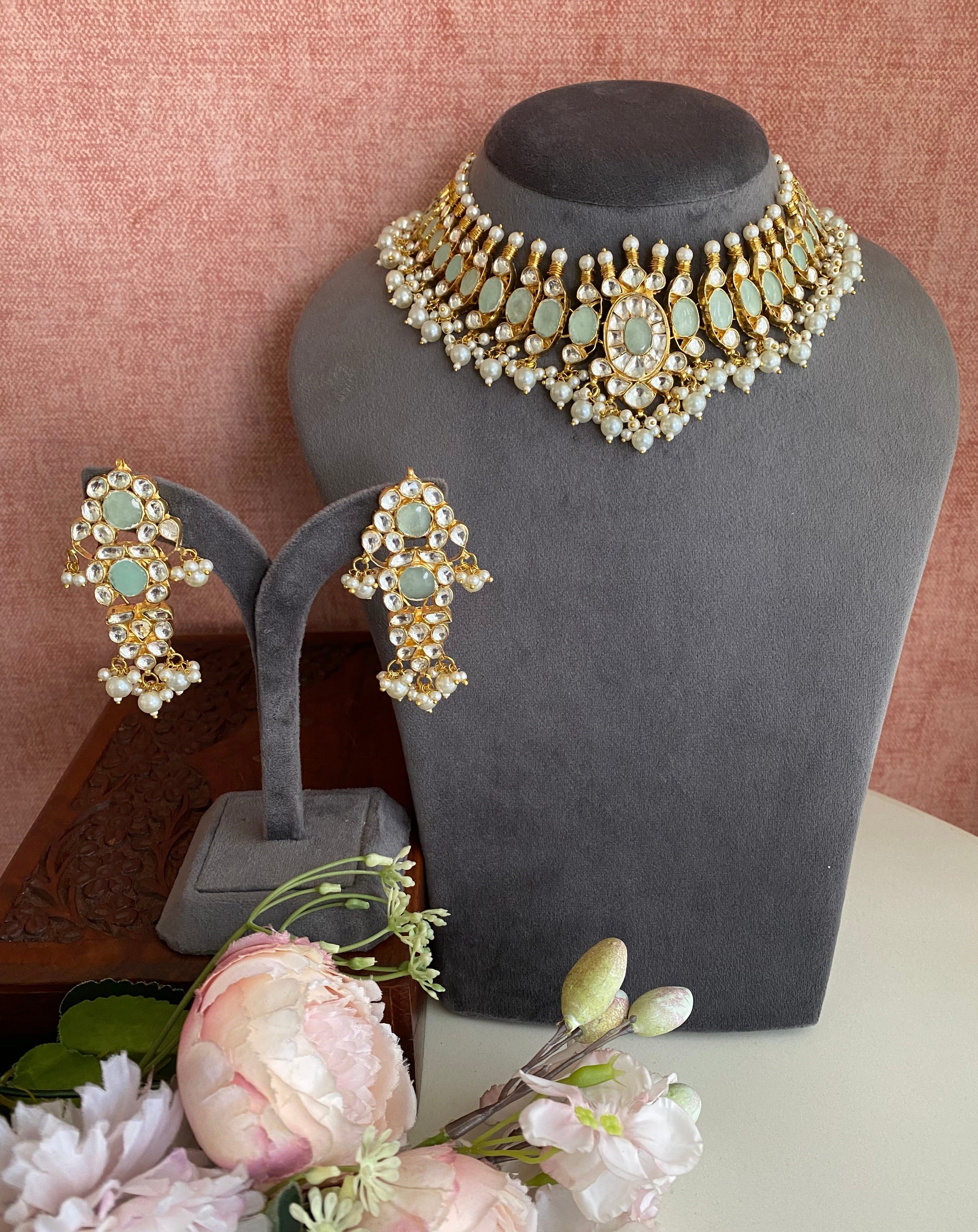 Mint Kundan Necklace Set