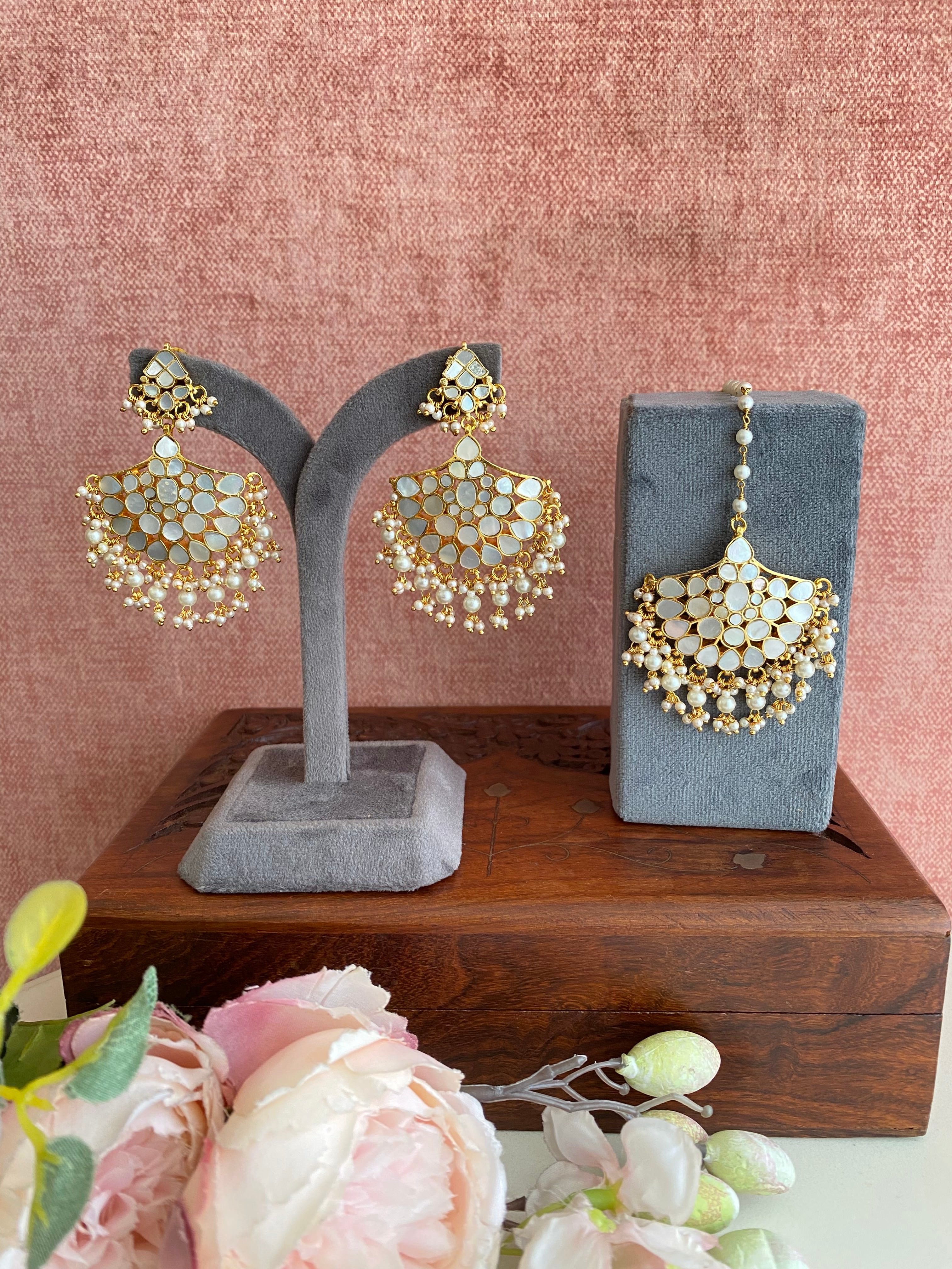 Mother of pearl earrings and Tikka set