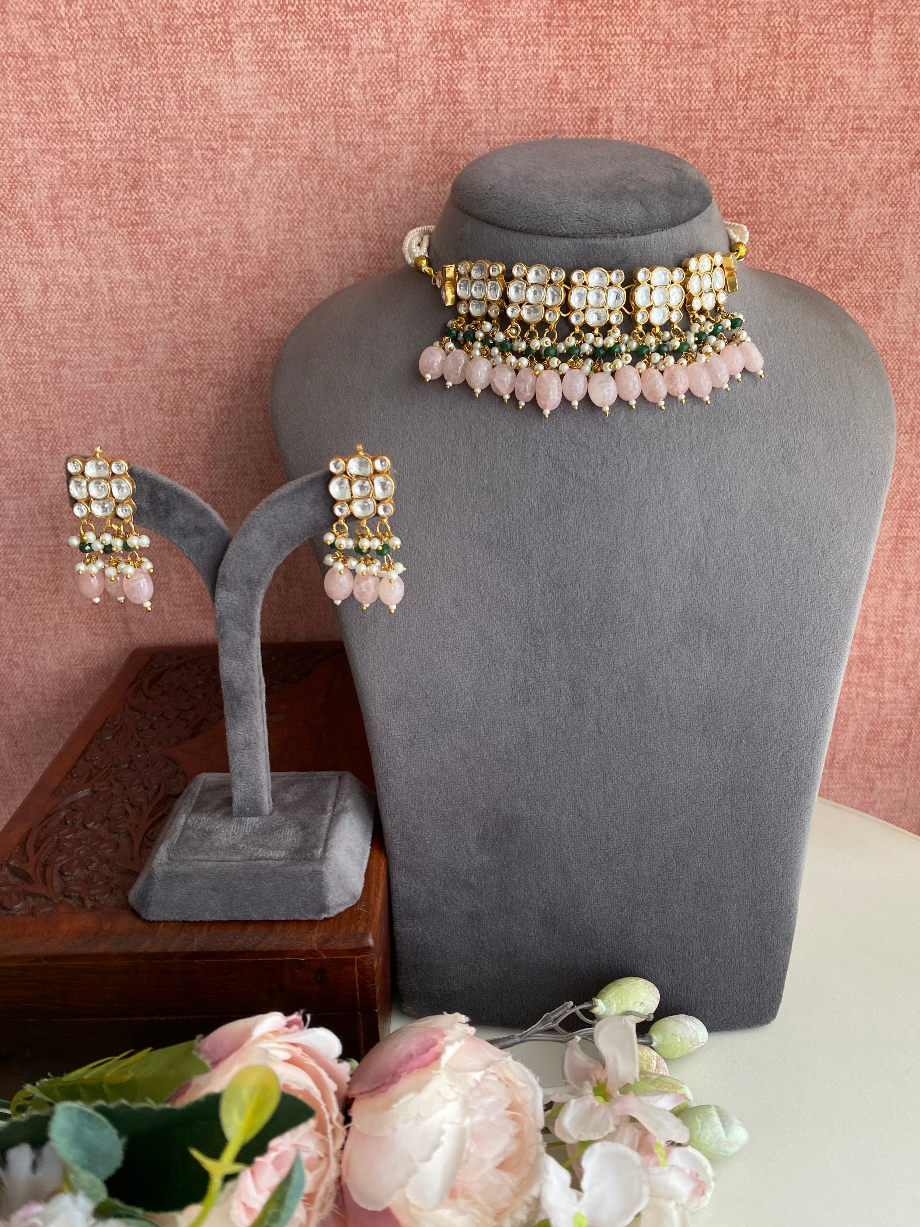 Kundan Choker Set in Pink Drops