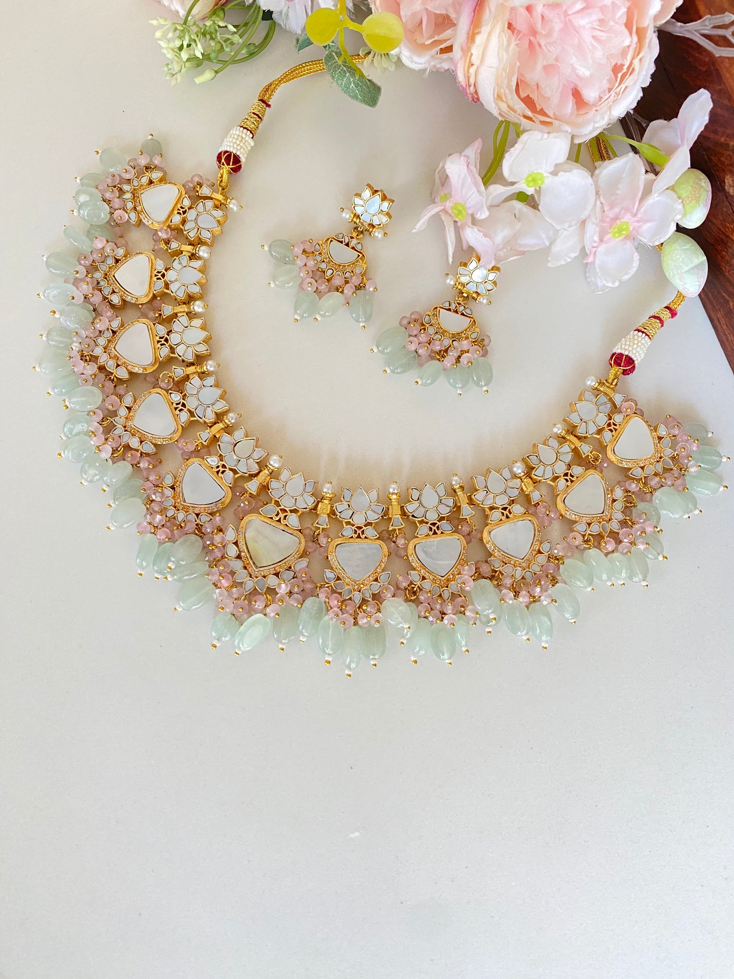 Mother Of Pearl Bridal Lotus Necklace Set