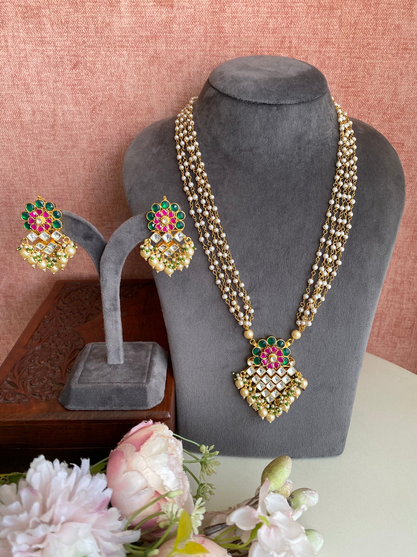 Kundan Necklace set with Pearl drops