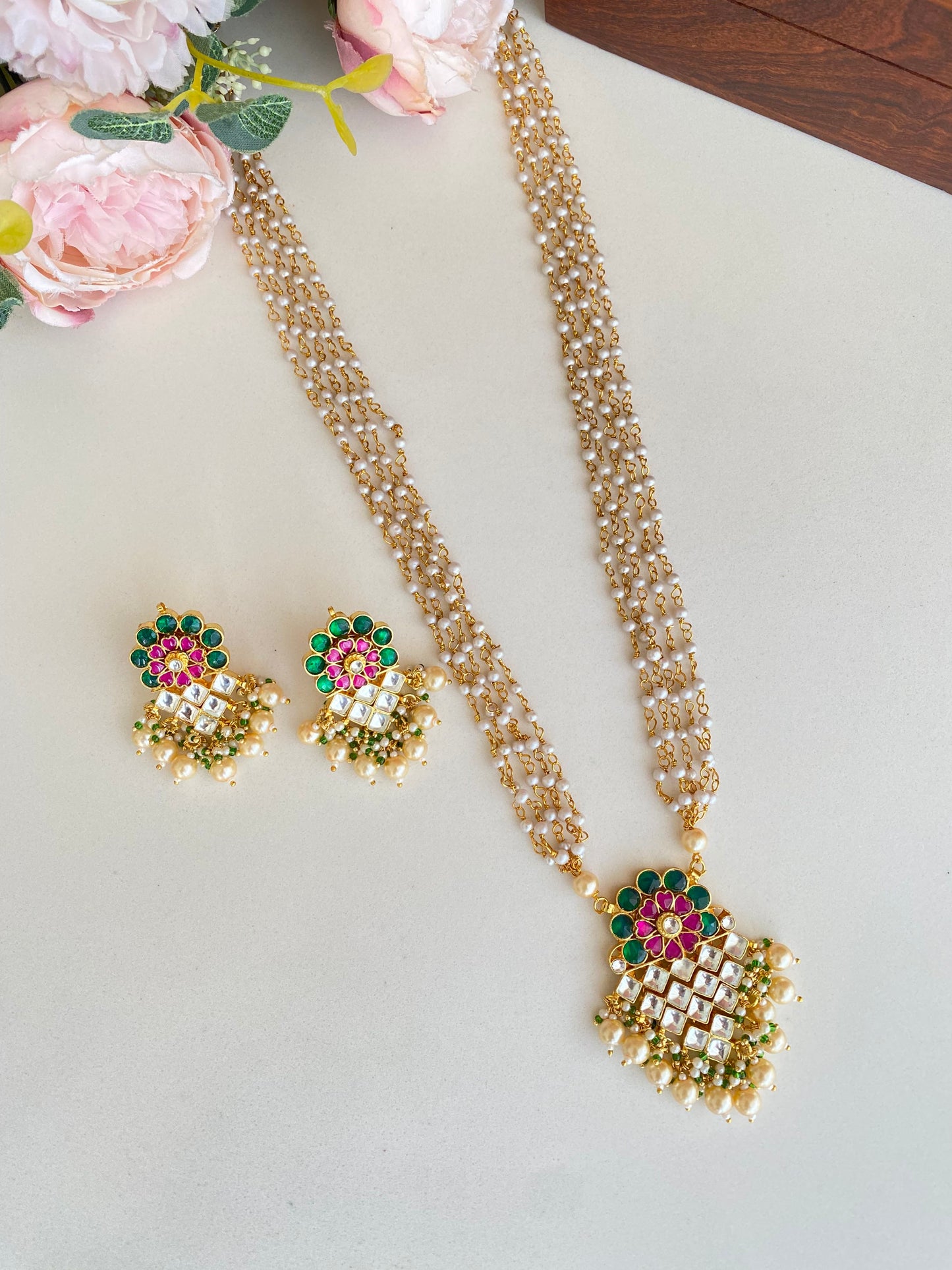 Kundan Necklace set with Pearl drops