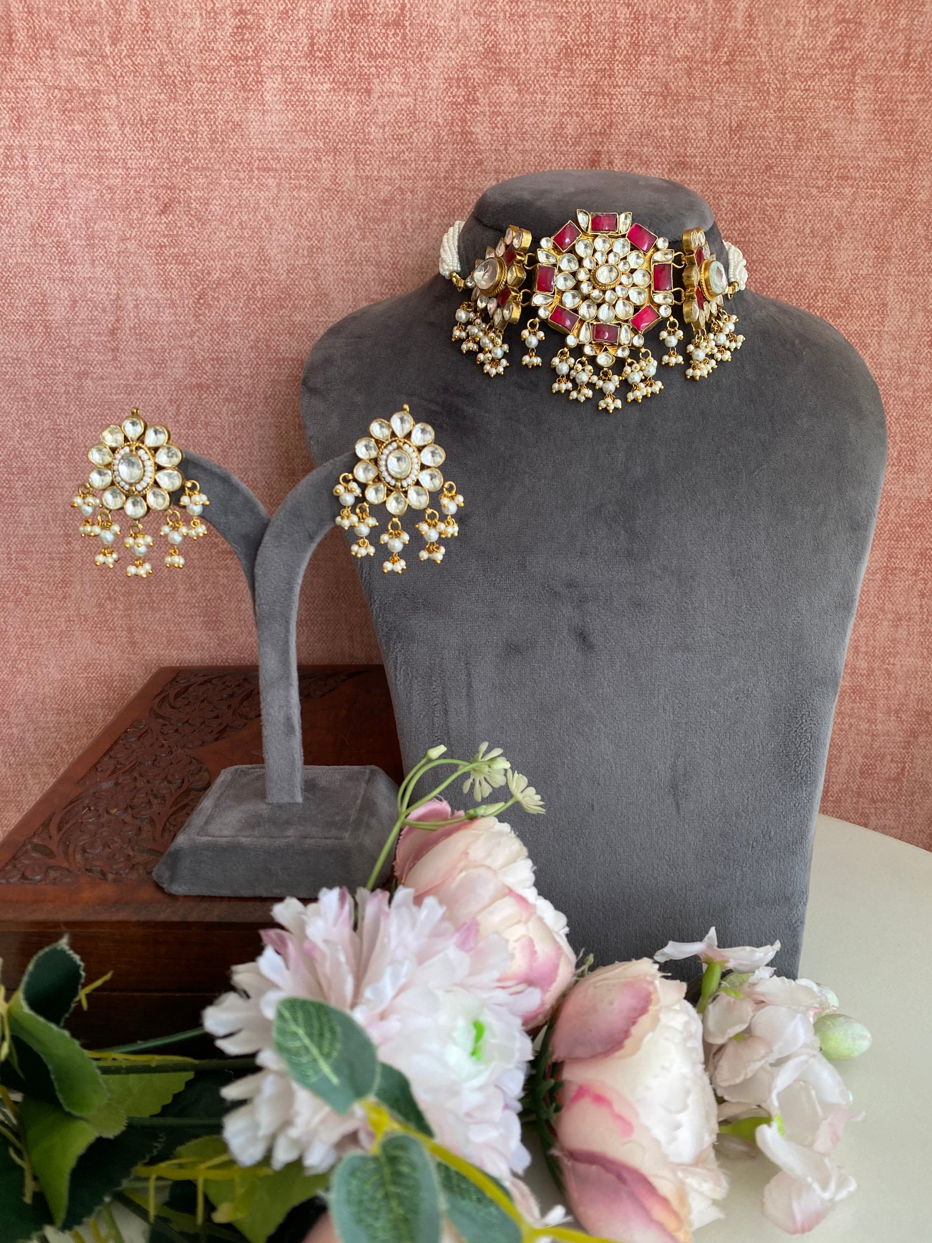 Pink Kundan Necklace Set