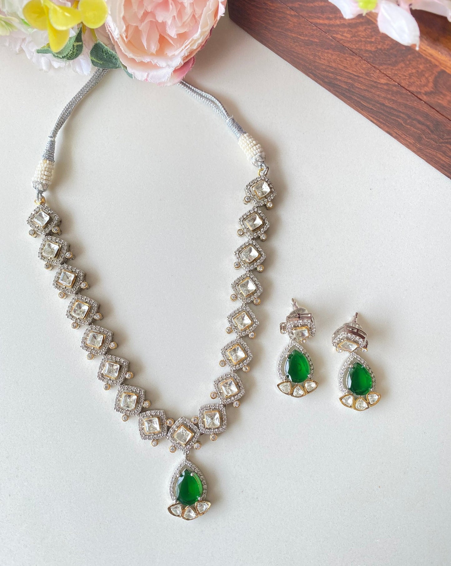 Faux Polki Necklace Set