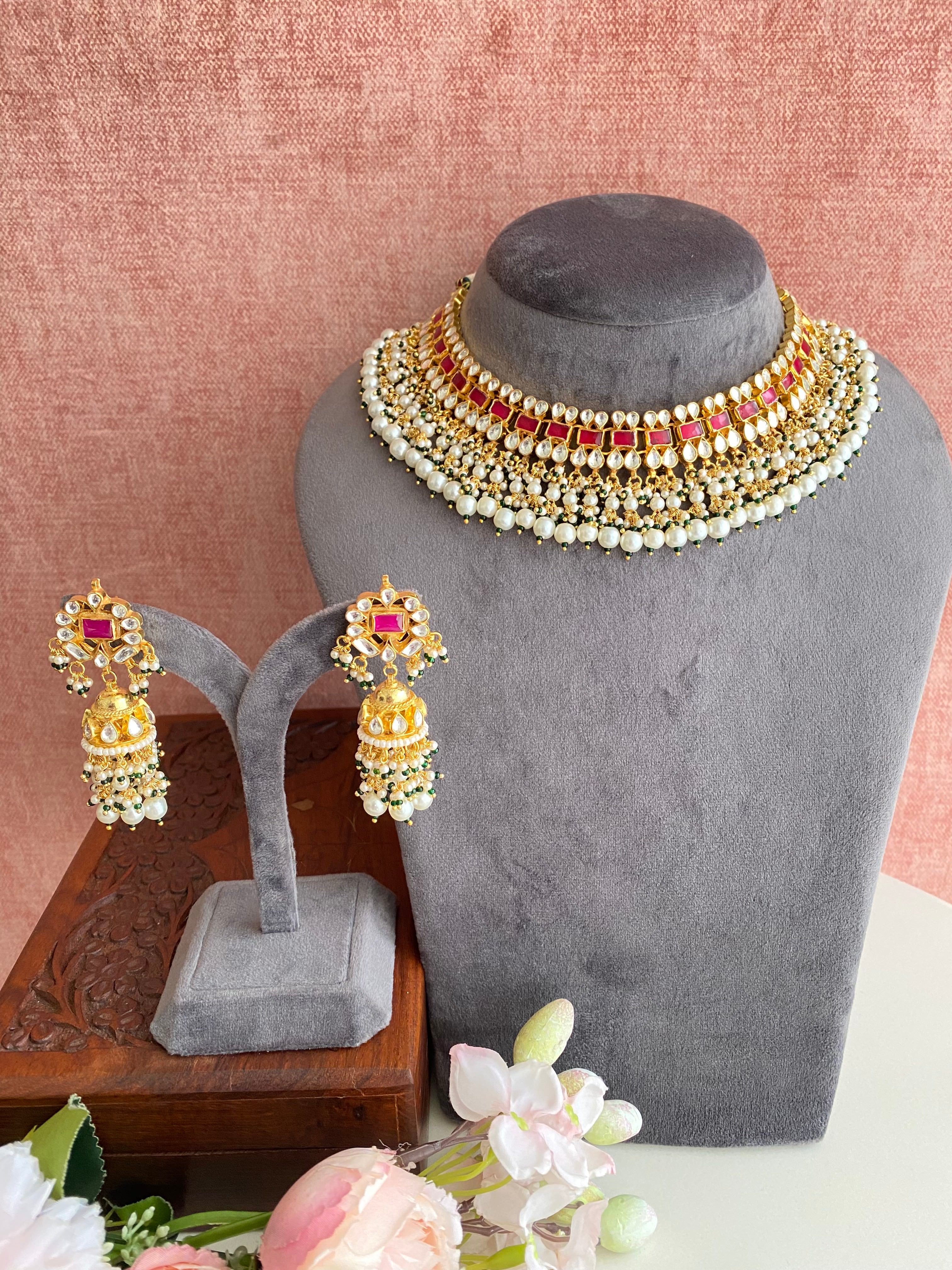 Pink Kundan necklace set