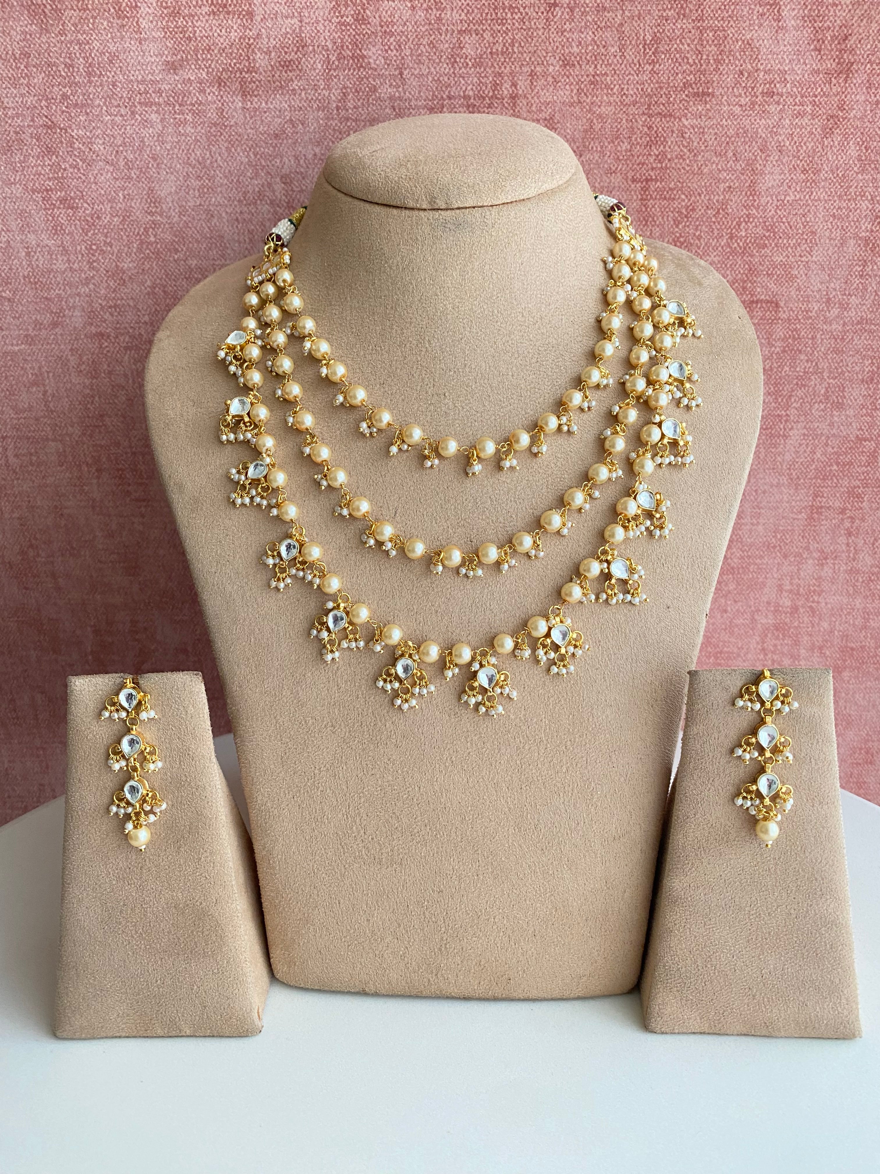 Kundan three line necklace set