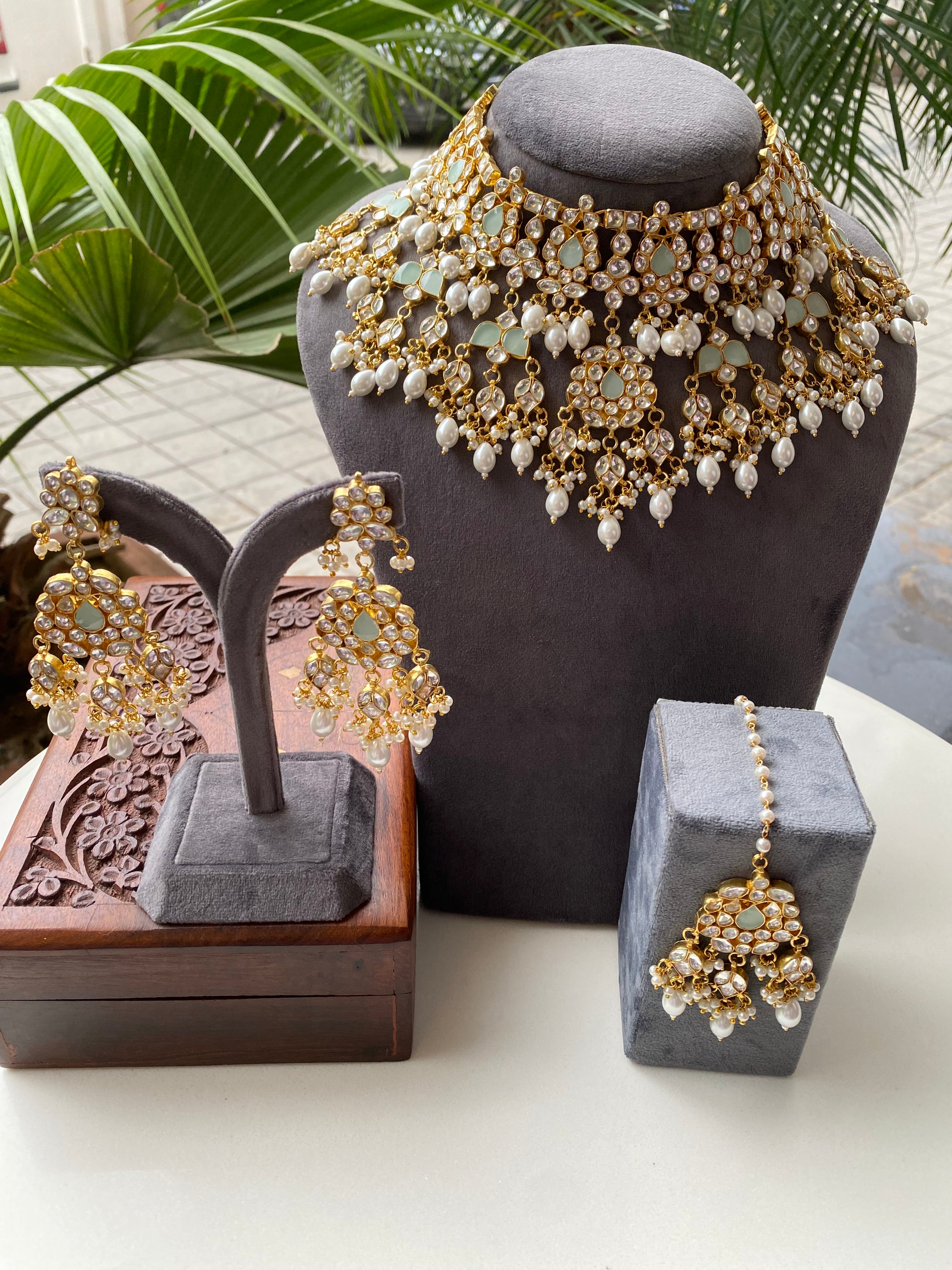 Mint Kundan bridal necklace set