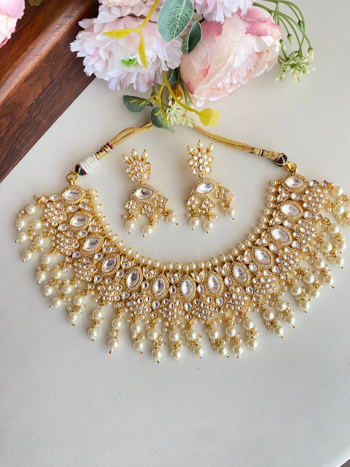 Moissanite Necklace Set in pearl drops