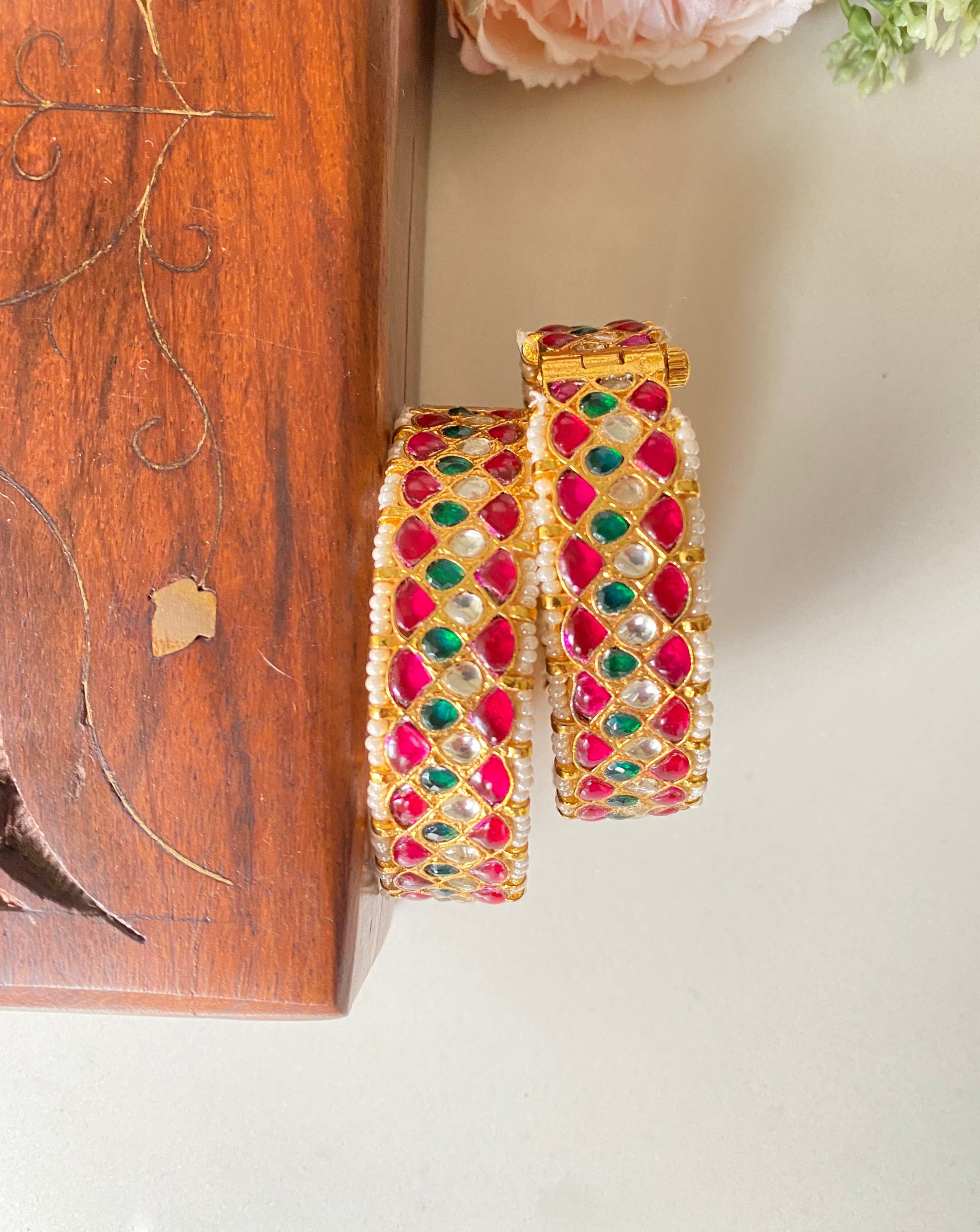 Pink Kundan Bangles