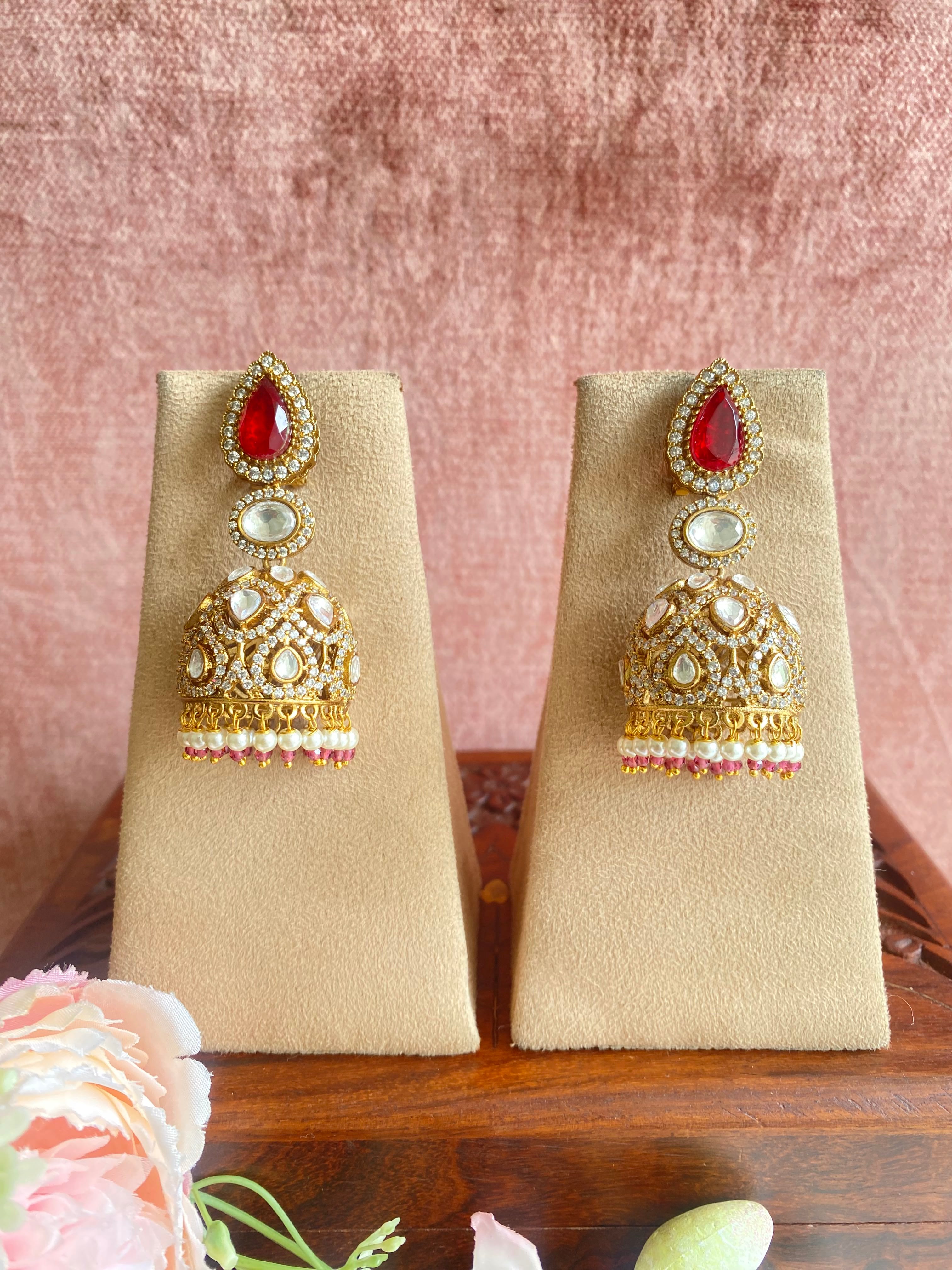 Red Stone Jhumka