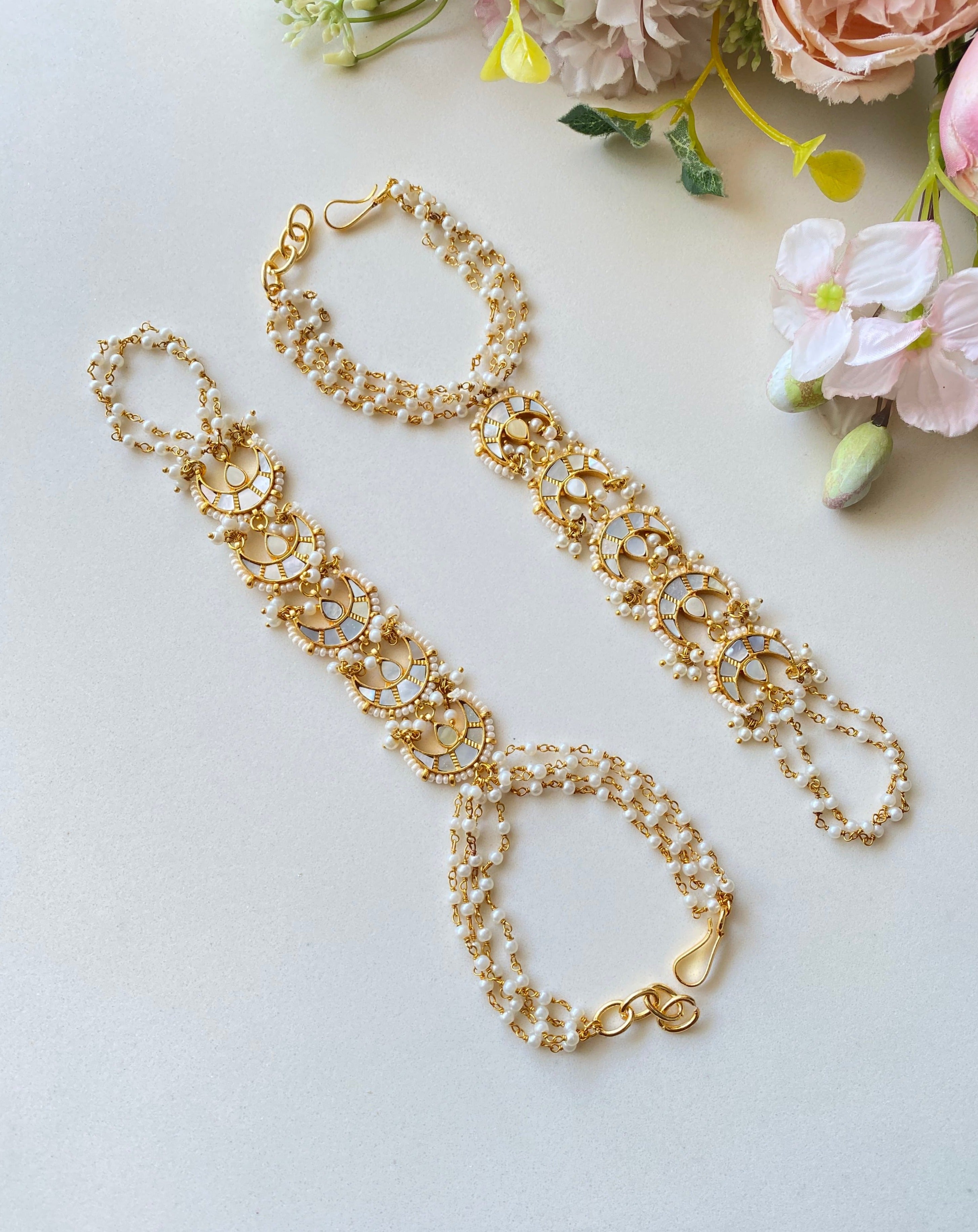 Gold plated Mother of  Pearl Hathphool