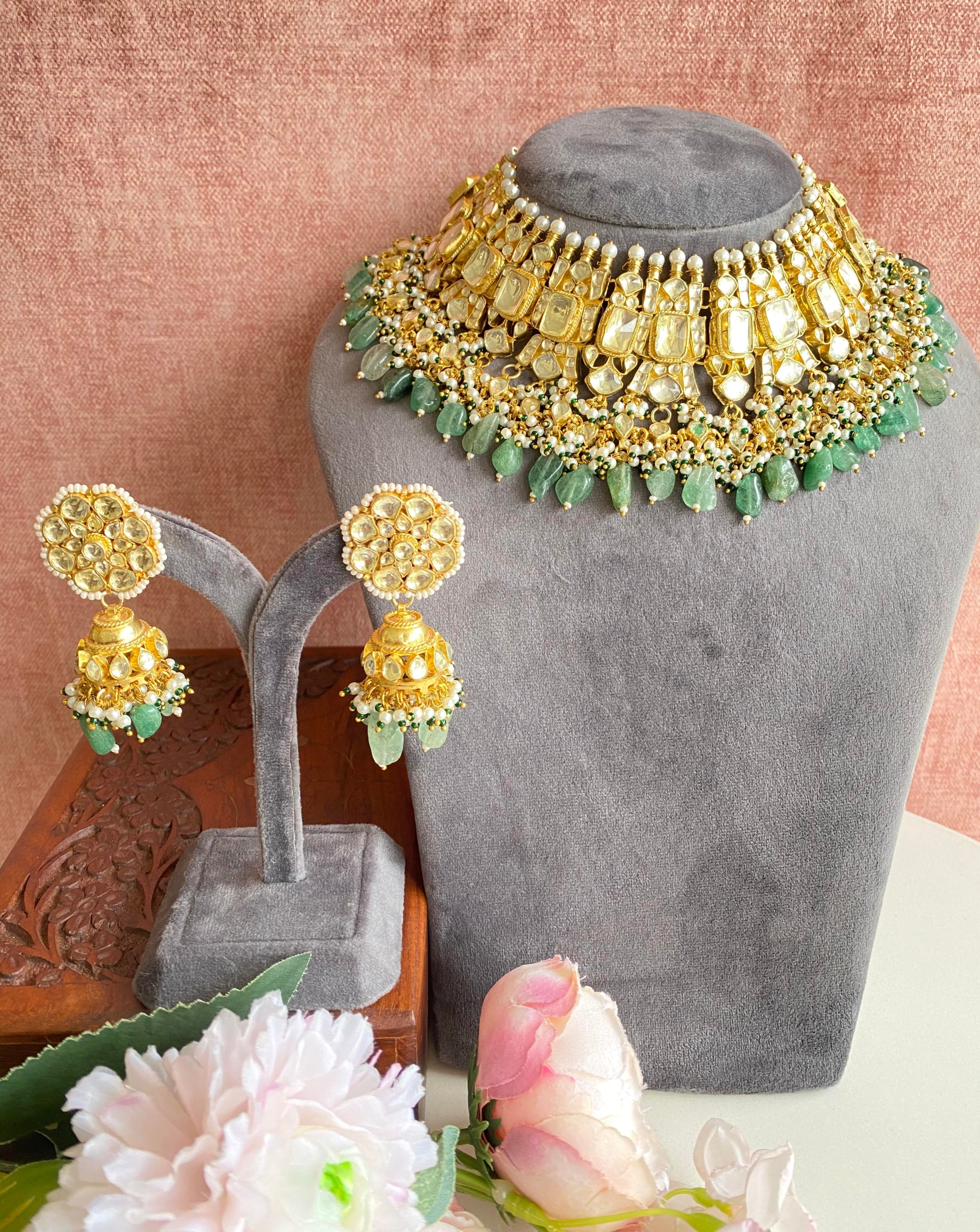 Kundan Choker set With jhumka in mint drops