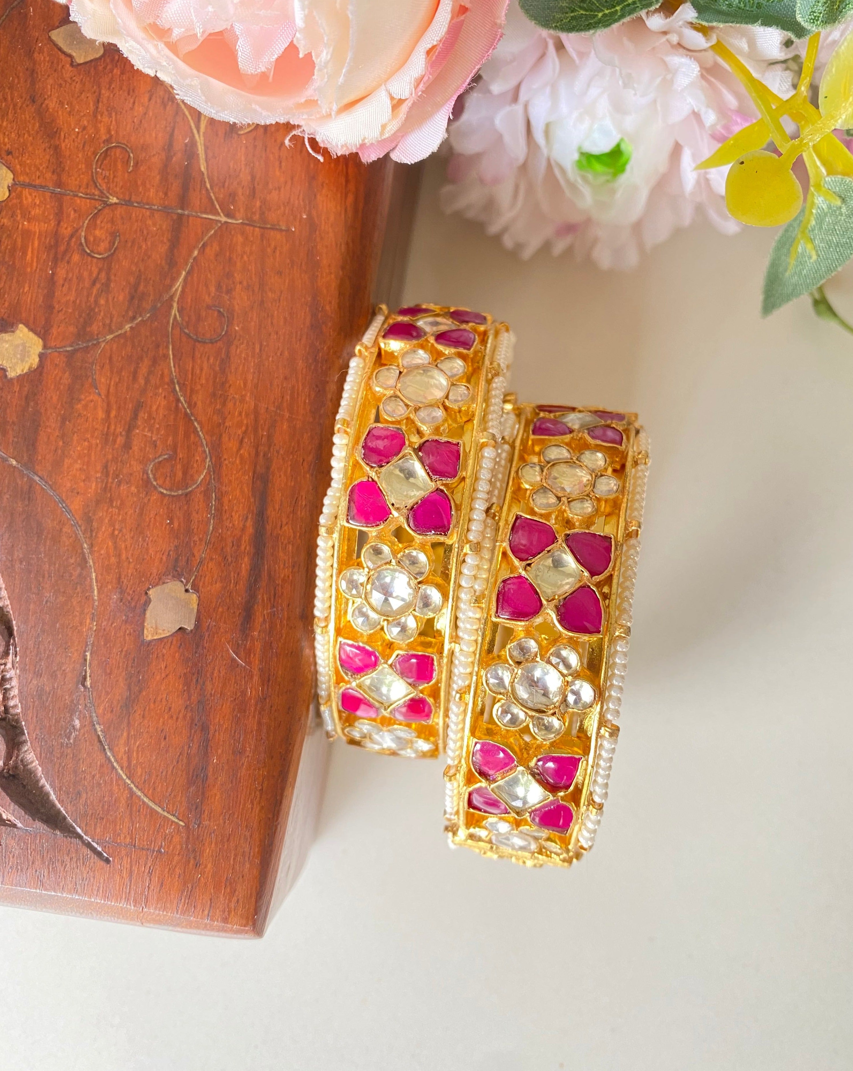 Pink Kundan bangle