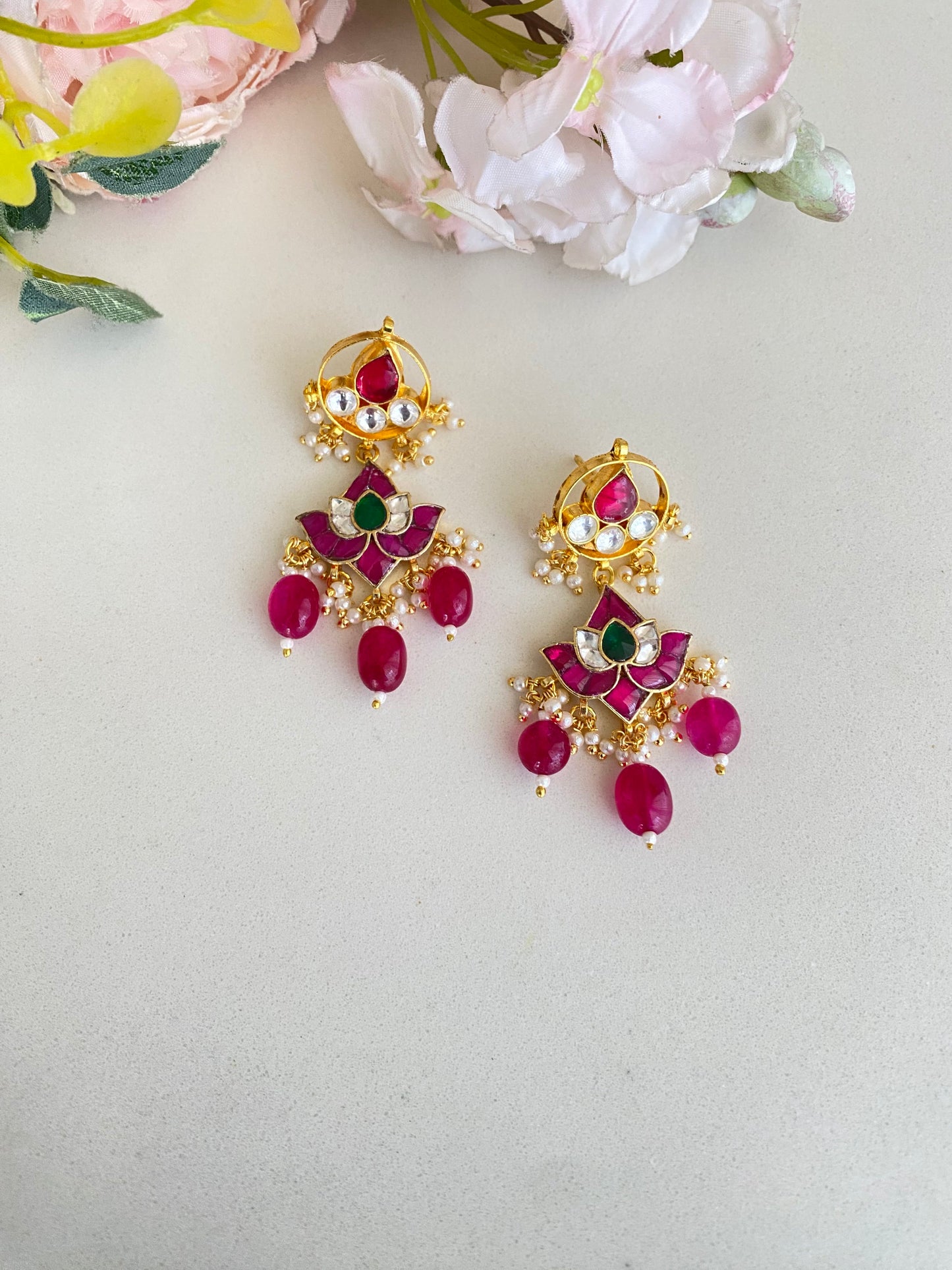 Pink Lotus Kundan Earring