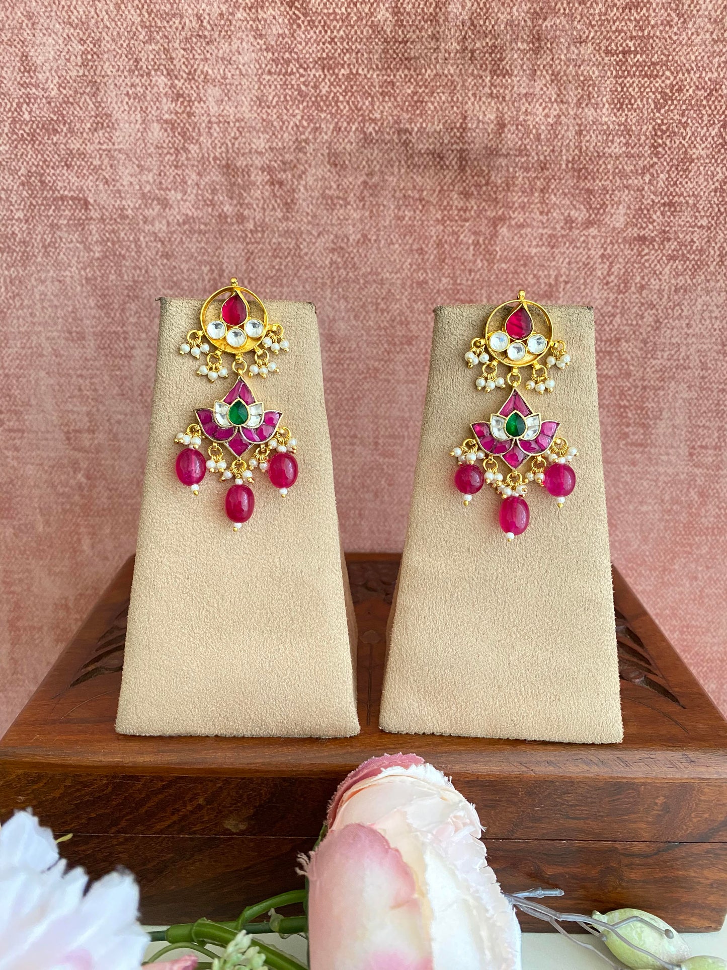 Pink Lotus Kundan Earring