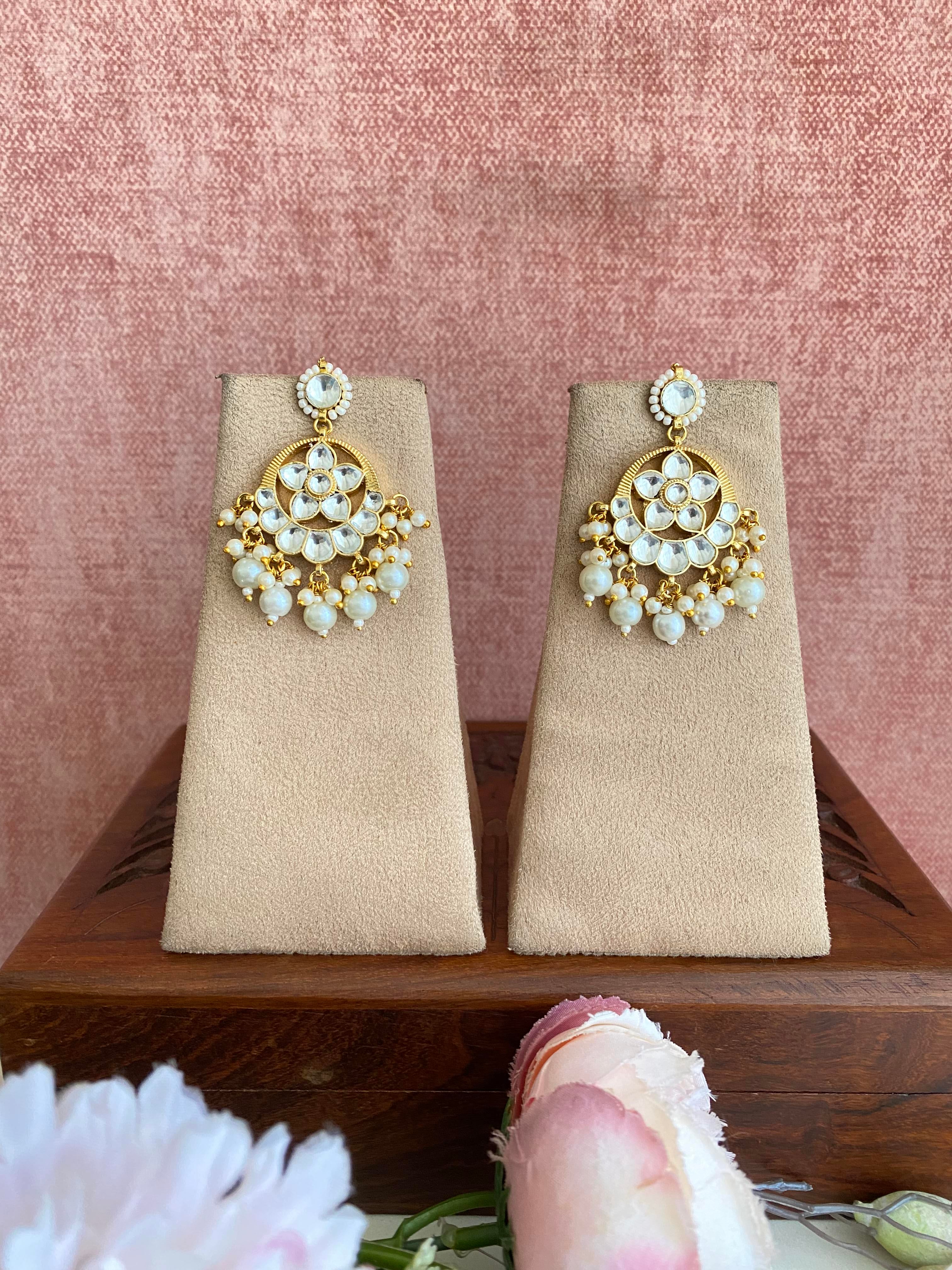 Gold plated Kundan Chandbali earring in pearl