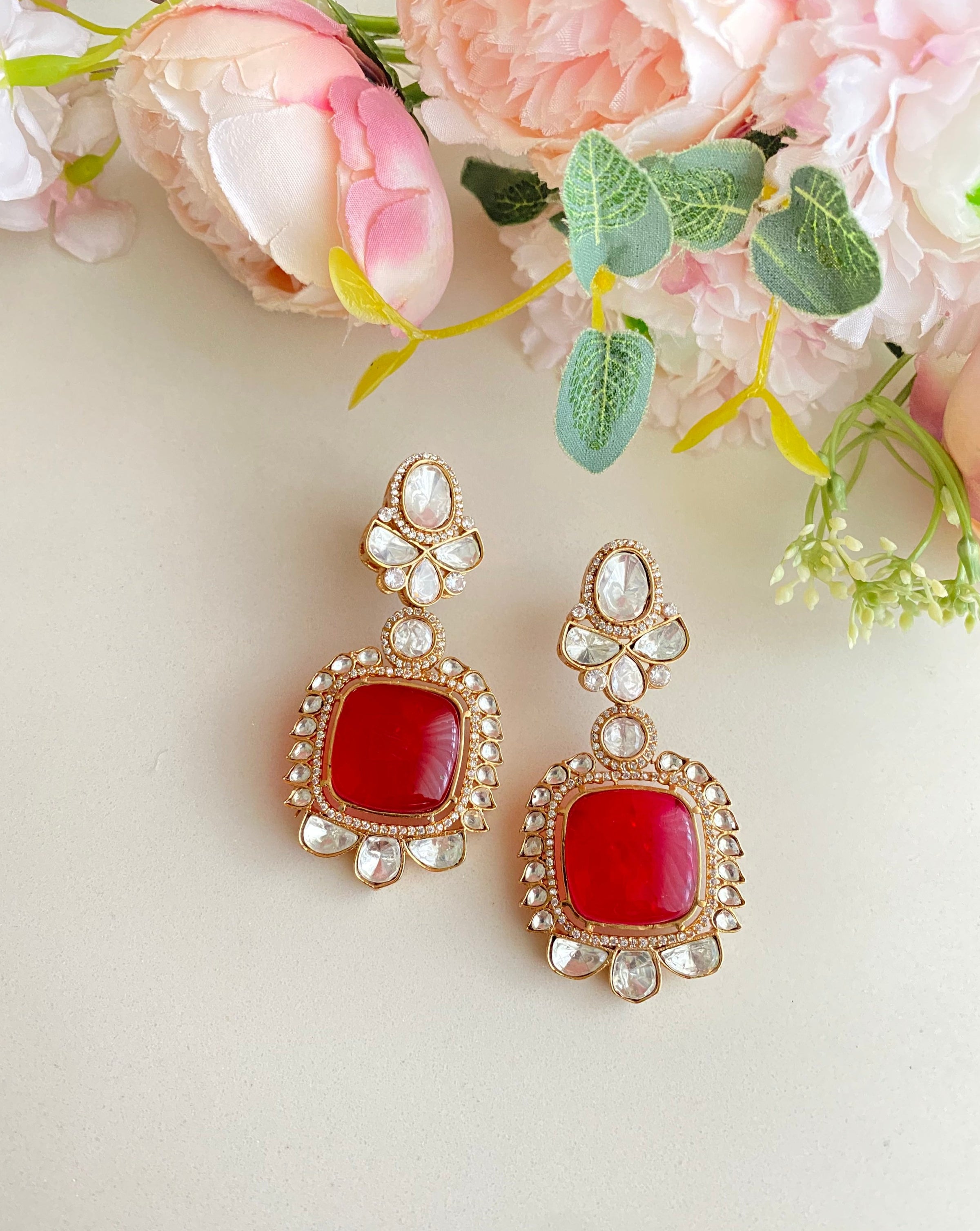 SANGEETA BOOCHRA presents Feroza & Coral Stone Earrings exclusively at FEI