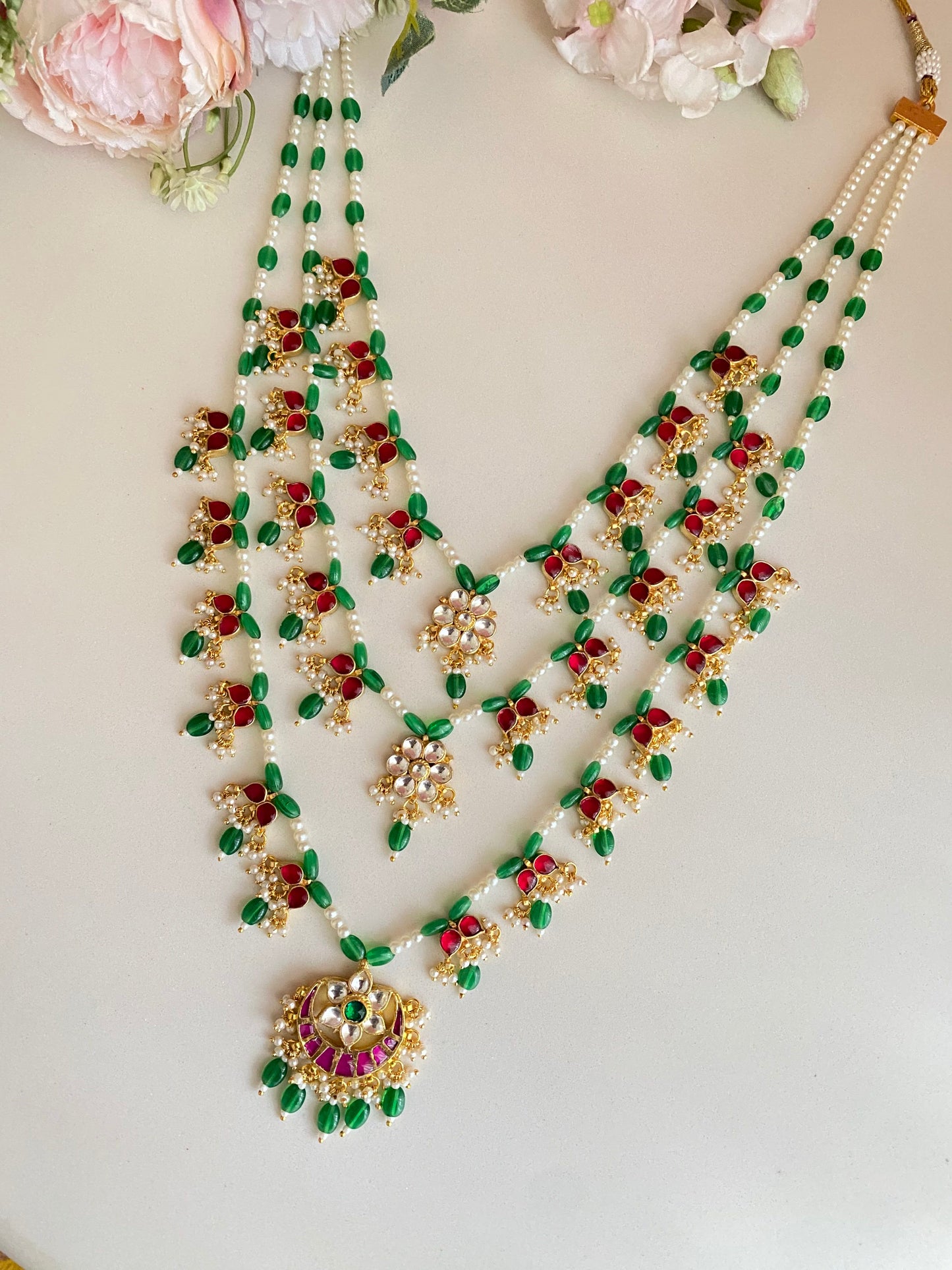 Three-Line gold plated Jadau Kundan Raani Haar/ Necklace