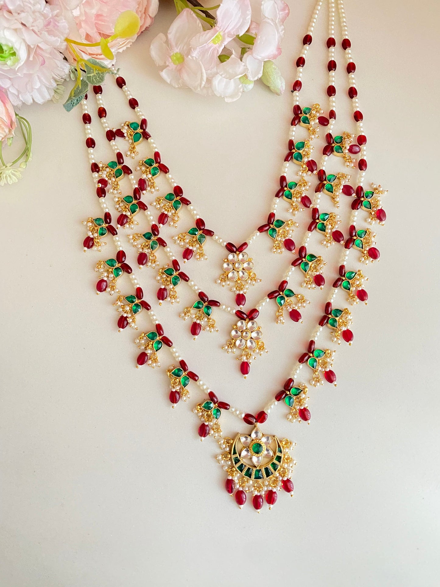 Three-Line gold plated Jadau Kundan Raani Haar/ Necklace