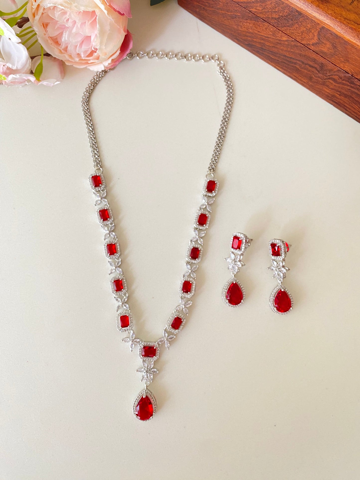 Ruby and Diamond Long Necklace set