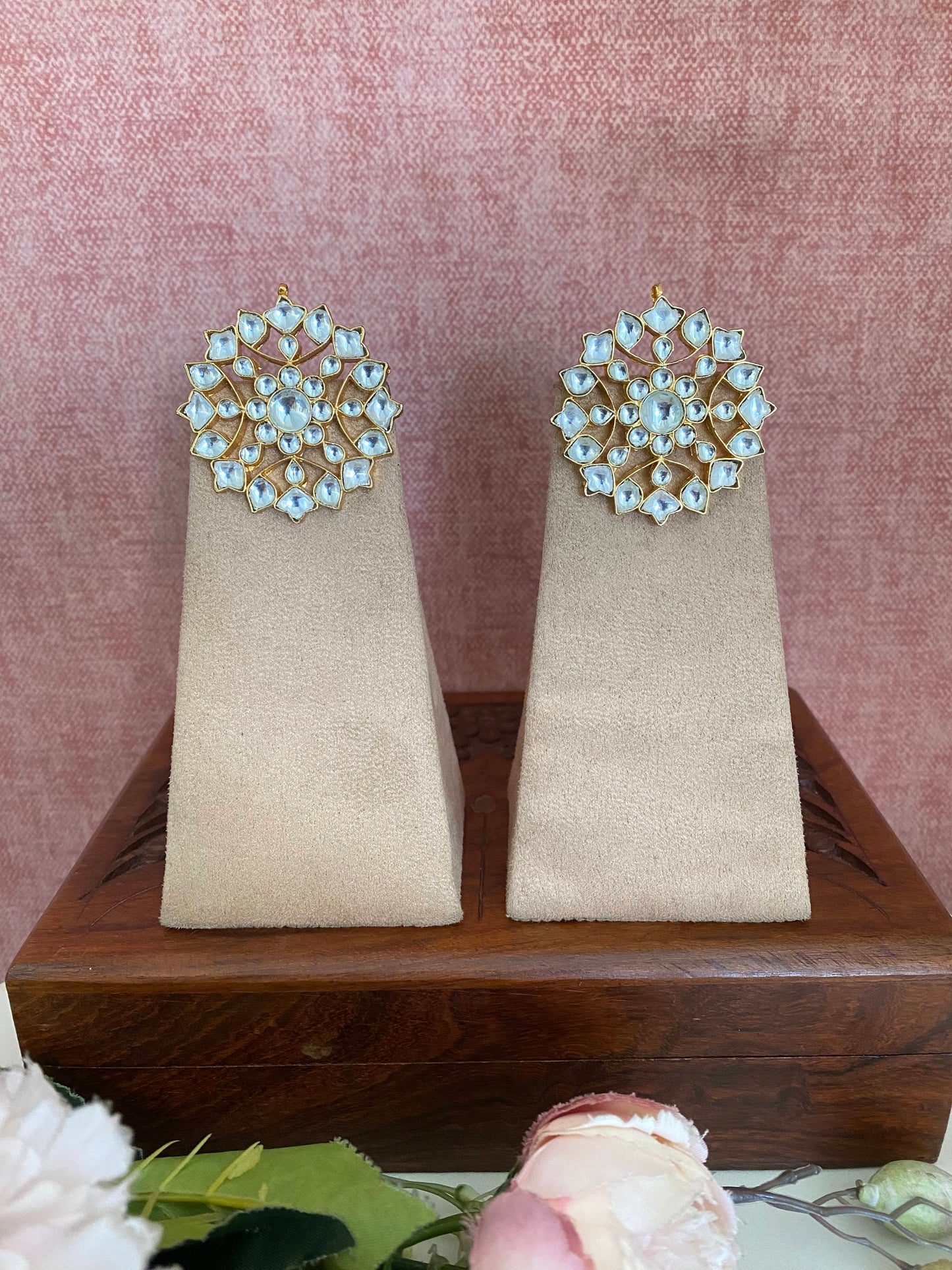 Gold plated Kundan oversized Studs