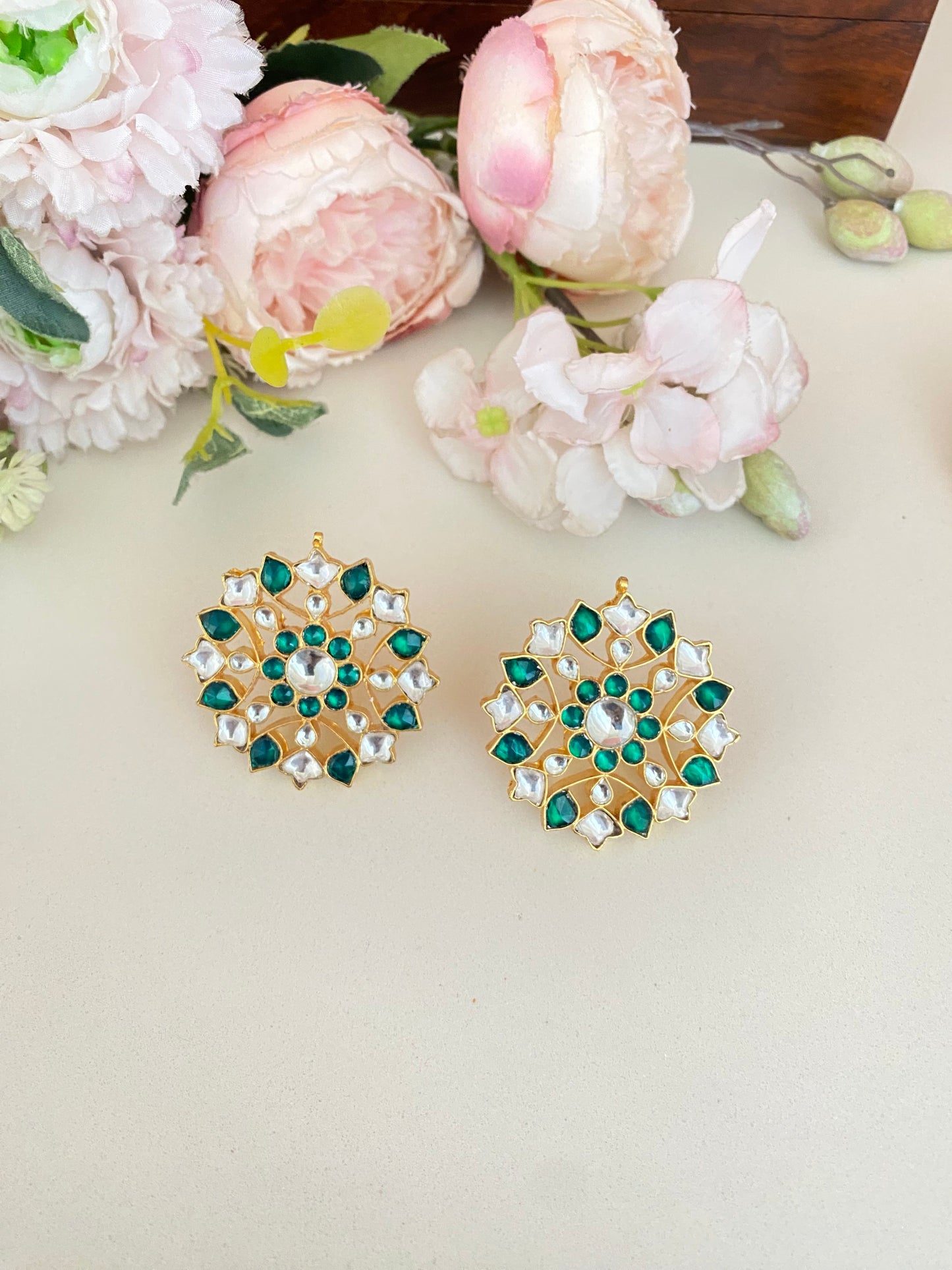 Gold plated Kundan oversized Studs