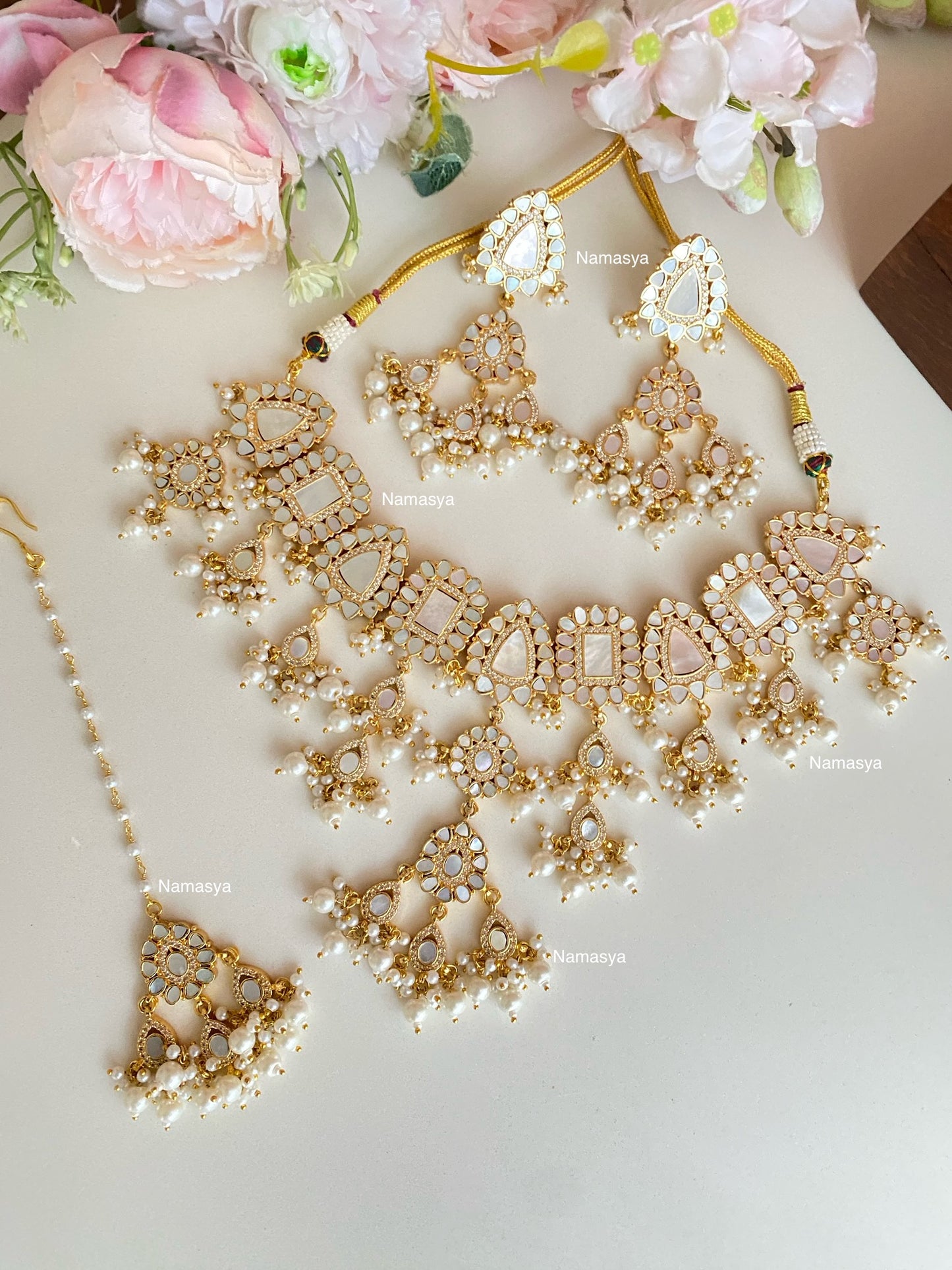 Mother Of Pearl Gold plated Bridal Set