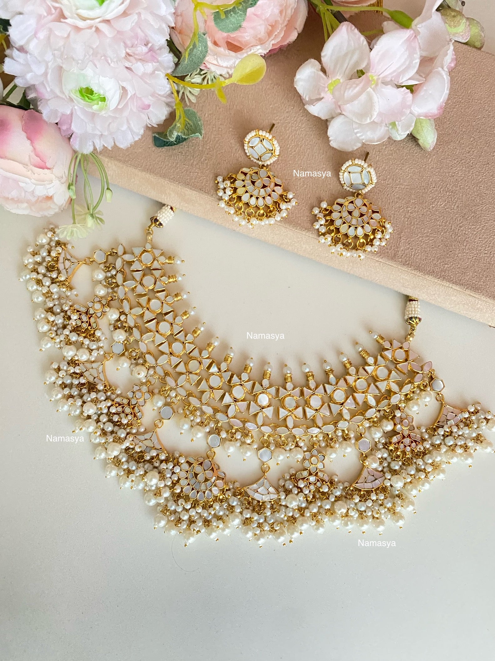 Mother Of Pearl Gold plated Bridal Set