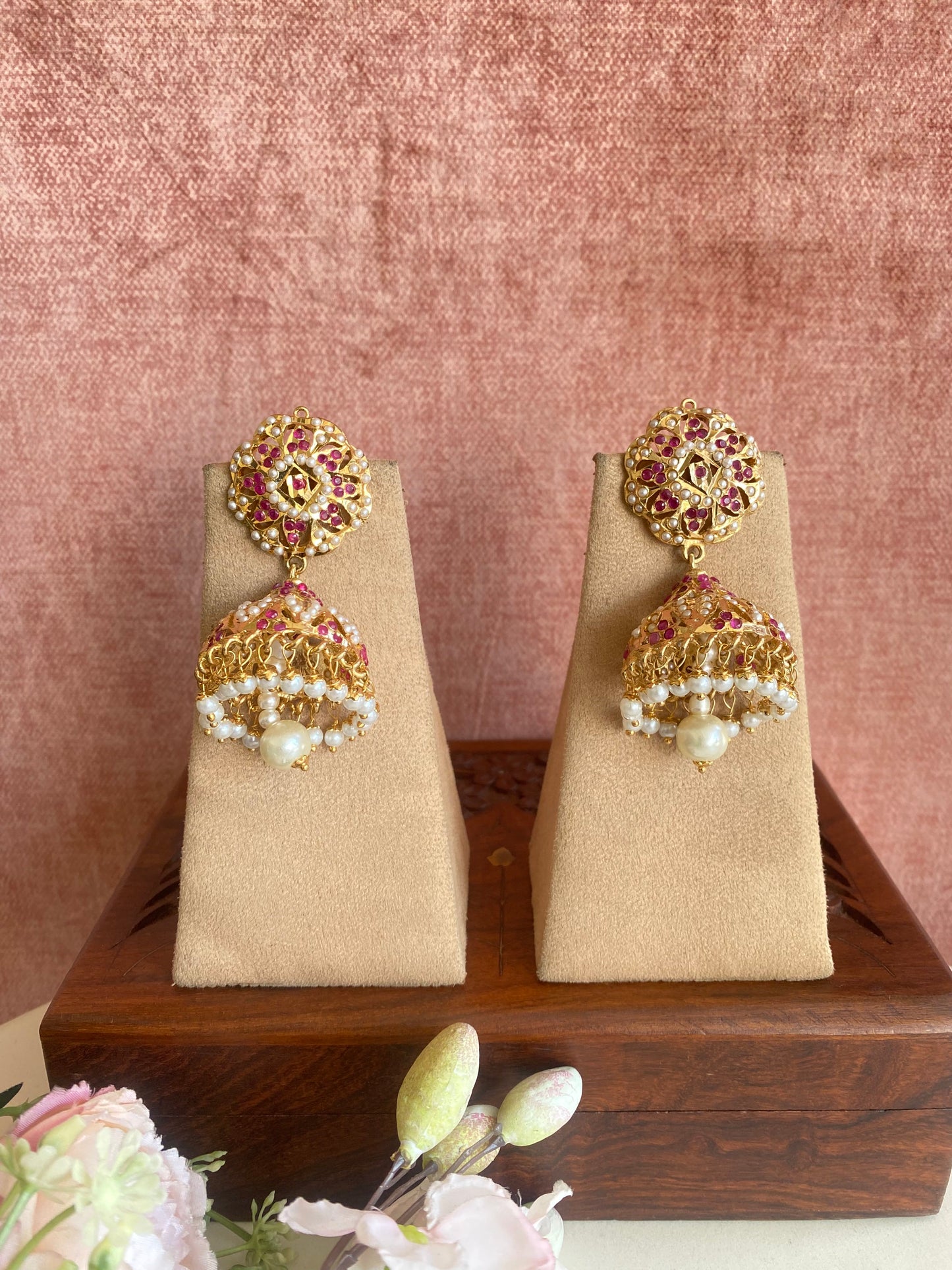 Red Stone Jhumka Earrings