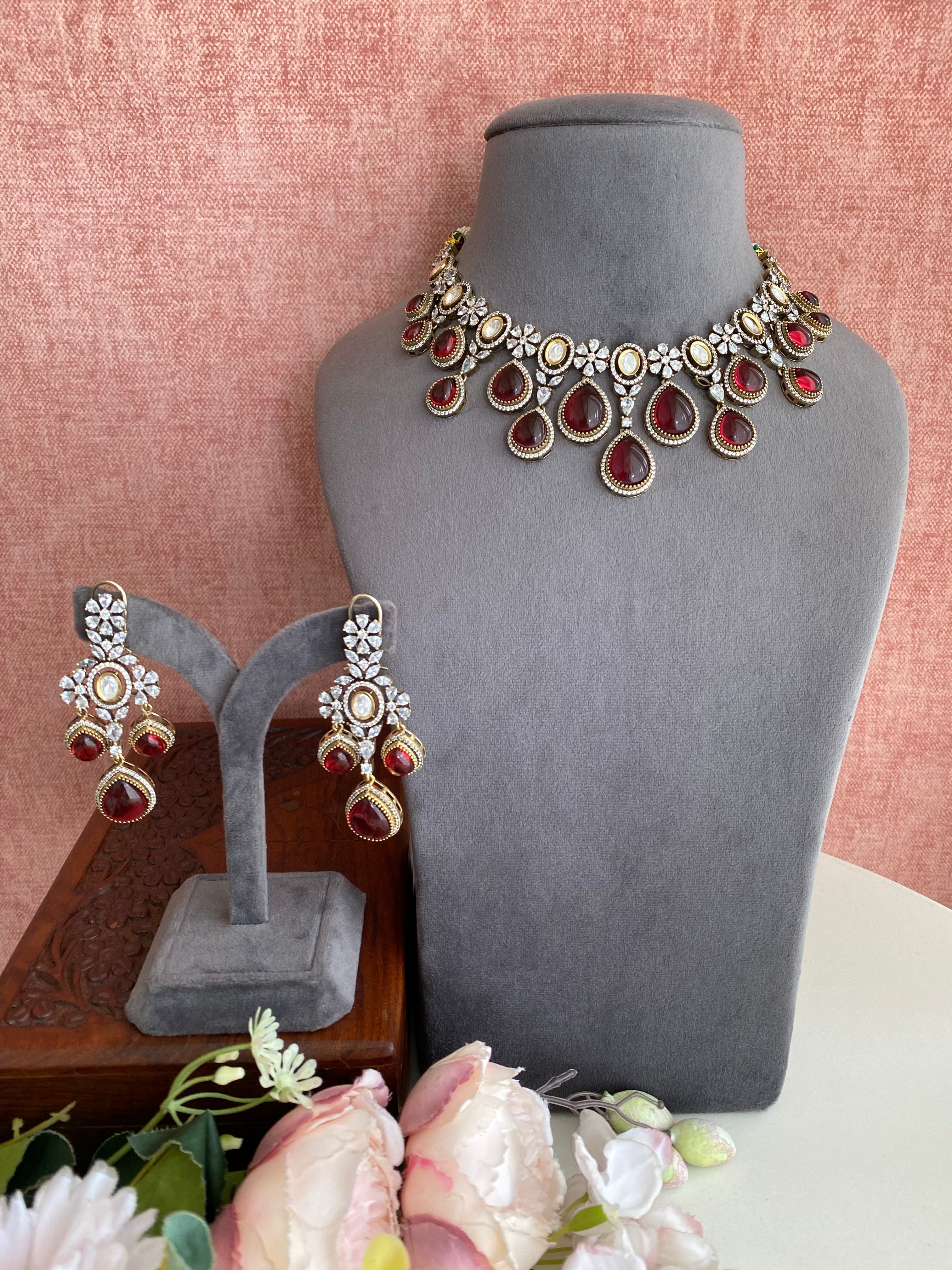Moissanite Red Necklace Set
