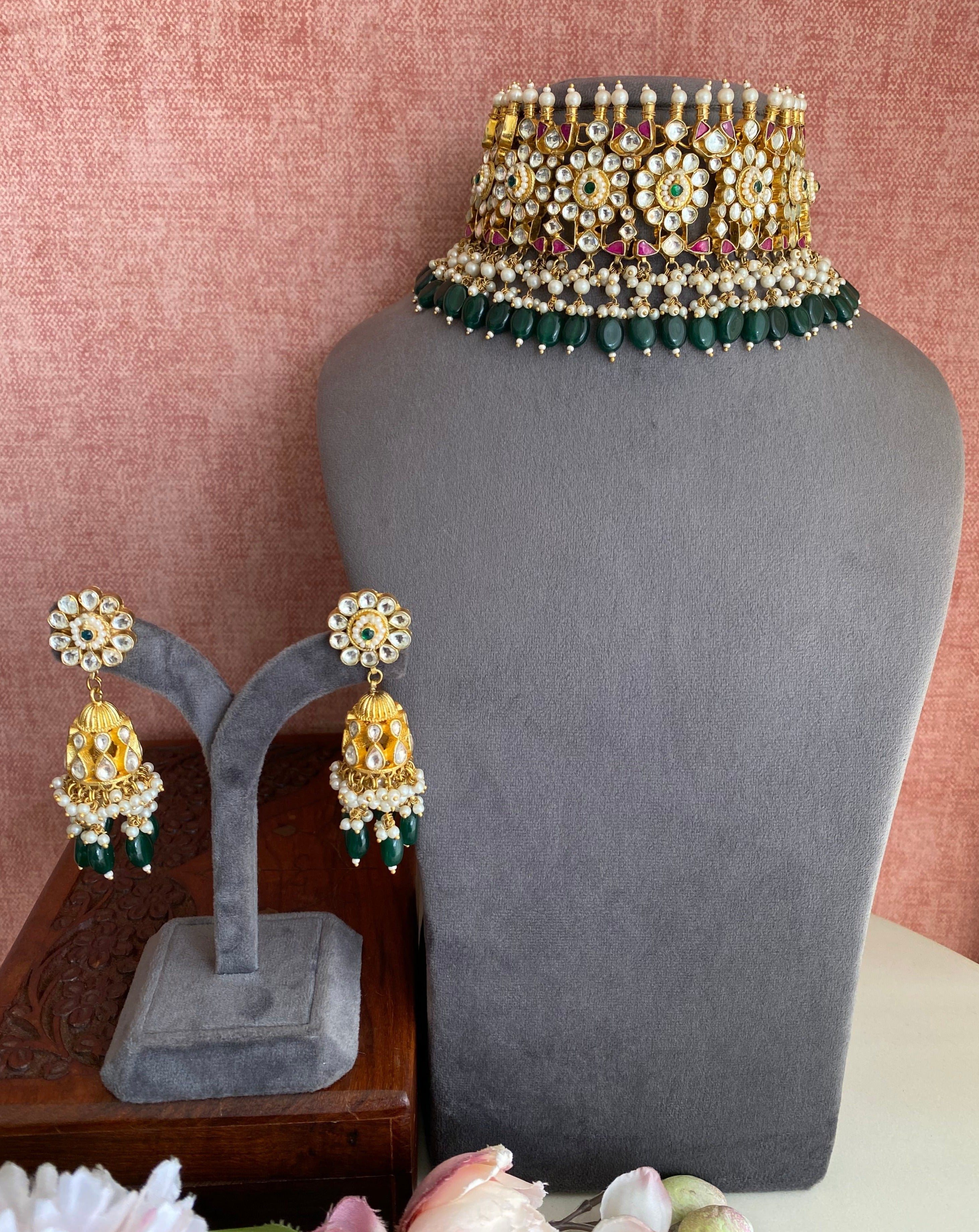 Kundan Choker Set with Green drops