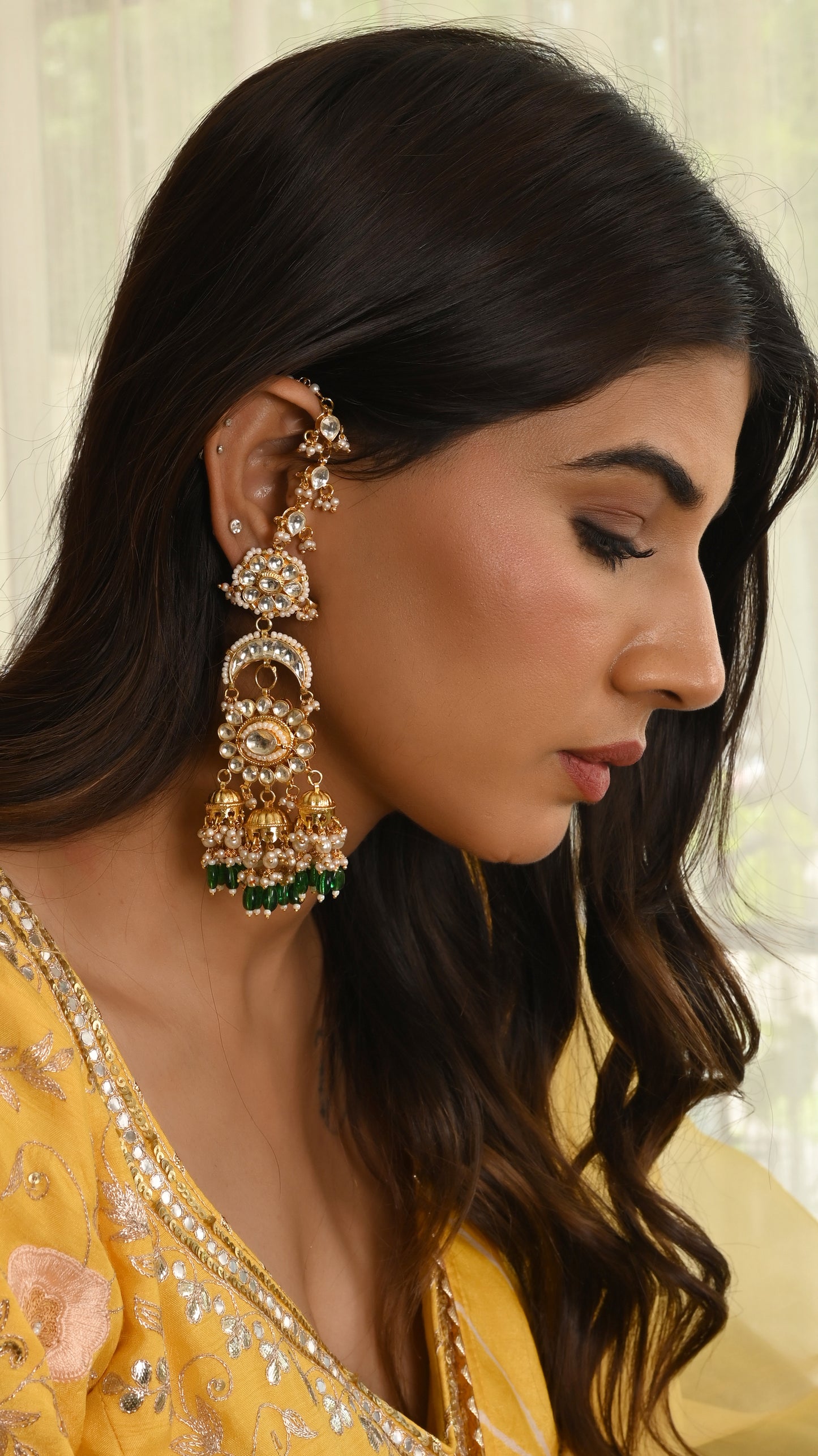 Gold plated Kundan Chandbaali Earring