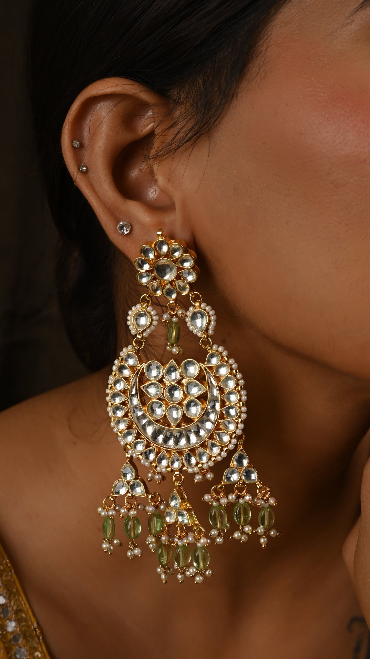 Kundan Earring in Mint Drops