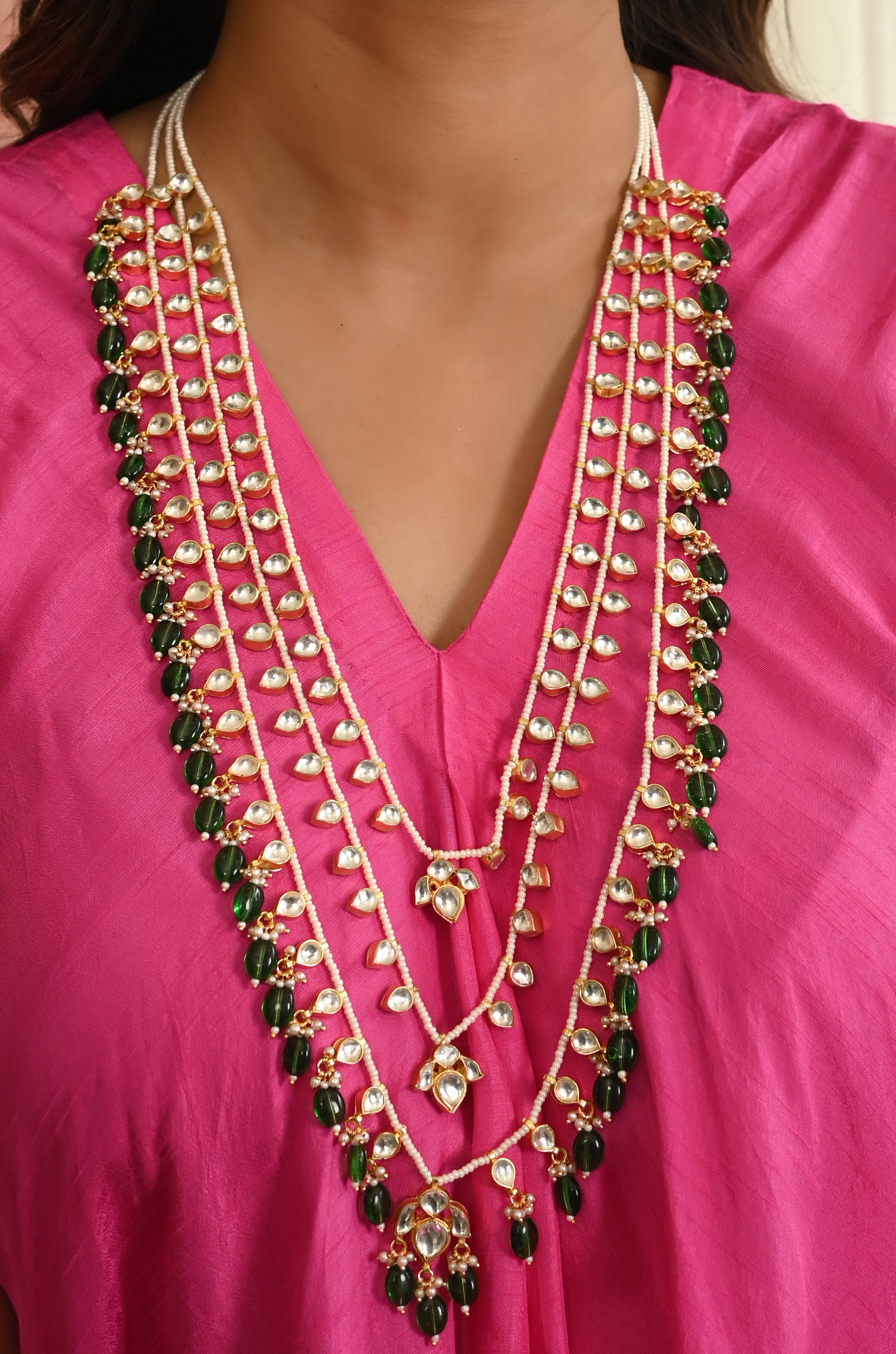 Three-Line gold plated Jadau Kundan Raani Haar/ Necklace