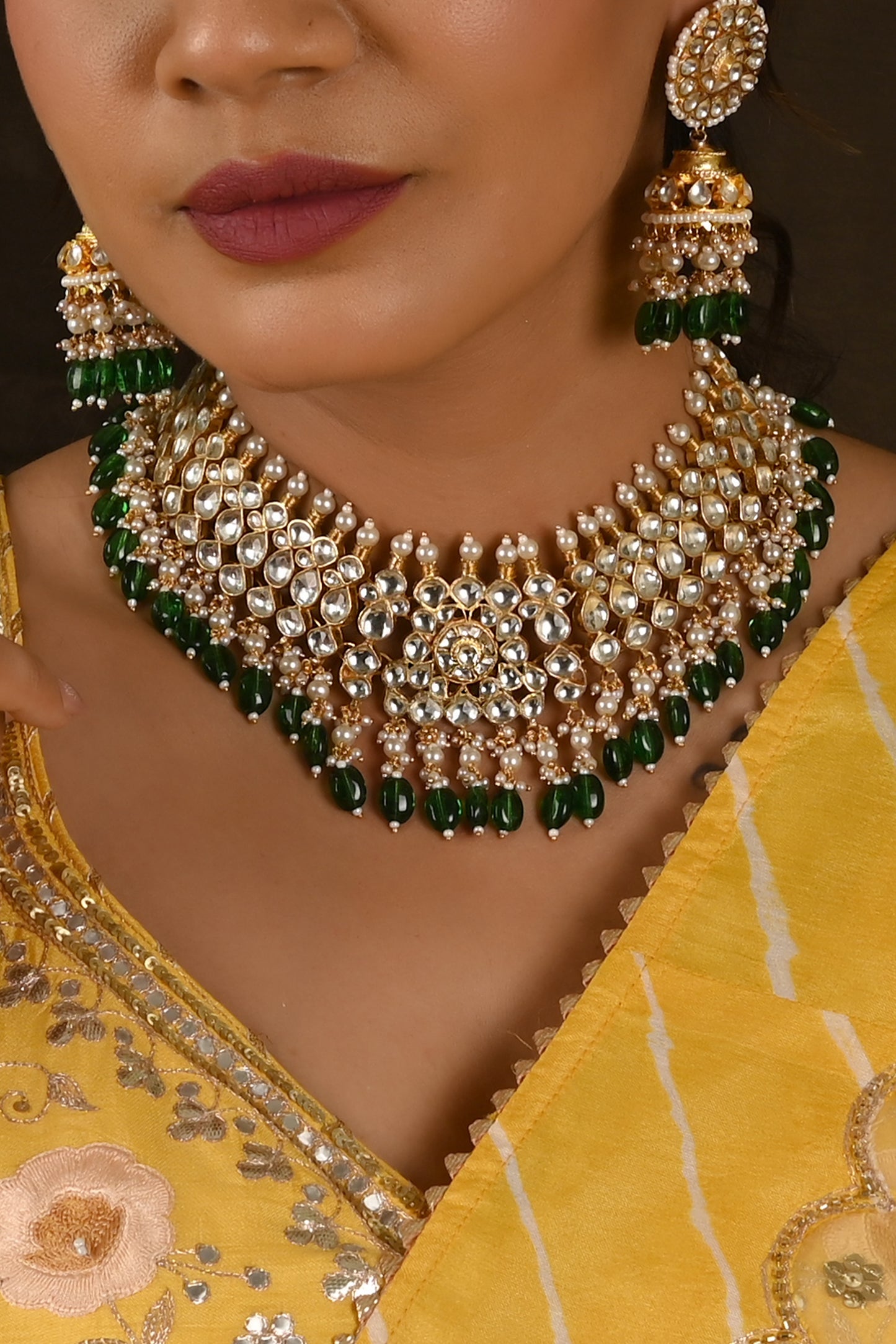 Kundan Necklace Set With Jhumka